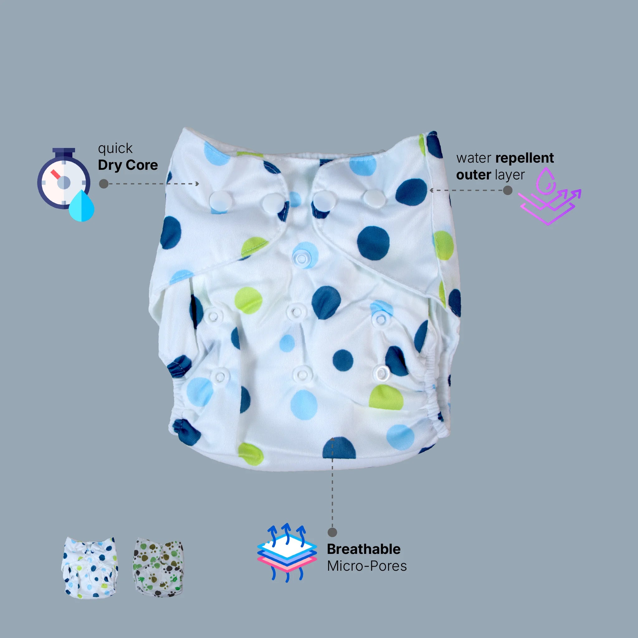 Eco-Friendly Reusable Cloth Diaper Combo (Pack of 2) – Adjustable Multi-Size Pocket Diapers with High-Absorbent Rapidsoak Pads