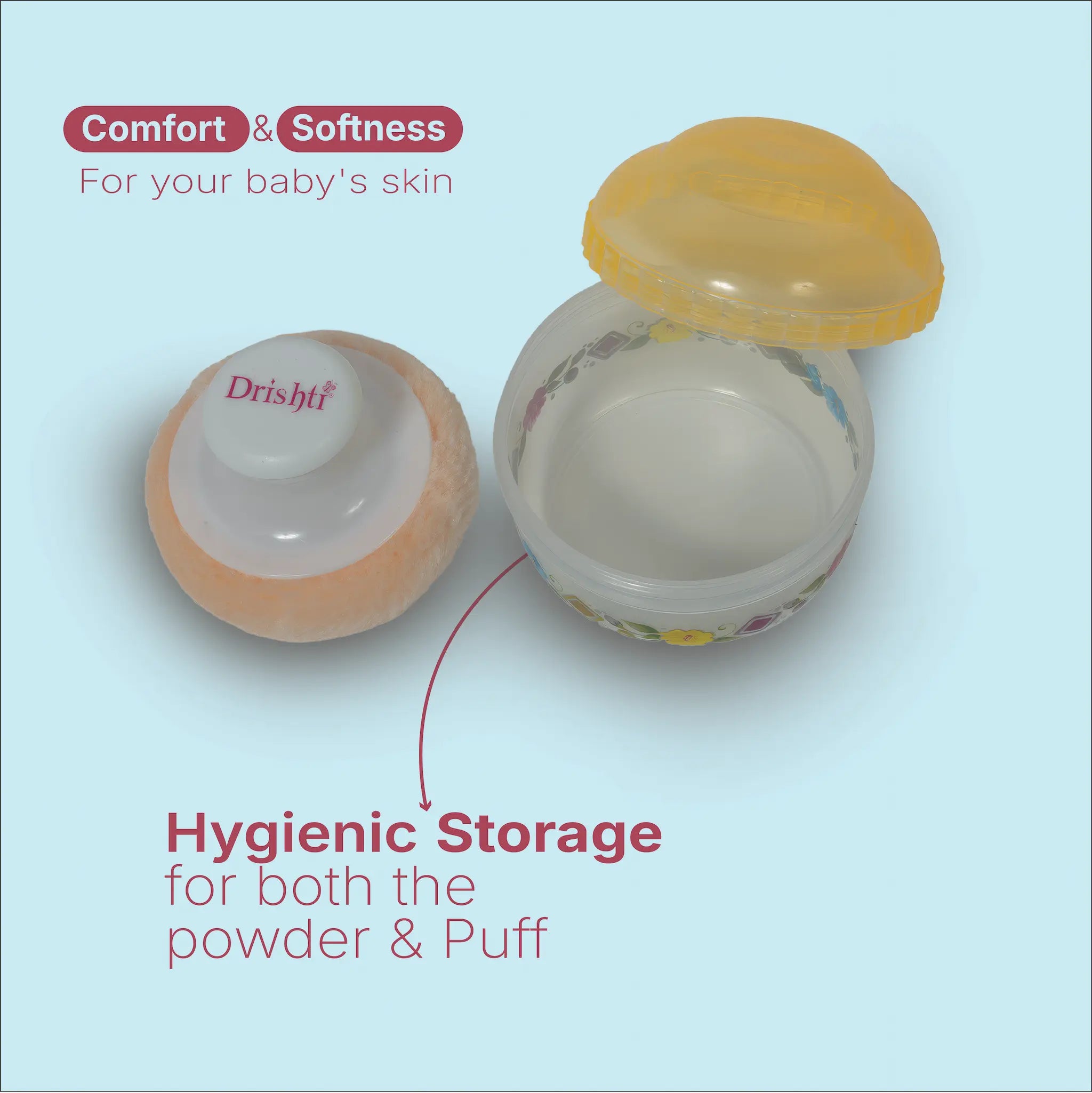 Premium Baby Powder Puff Box with Soft Fur Applicator (Safe & Sterile)