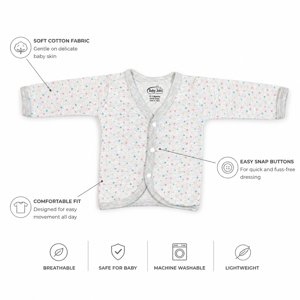 Unisex Baby 100% Pure Cotton Full Sleeve Front Open Jhabla Set (Pack of 10) - Size S (1 to 3 Months)