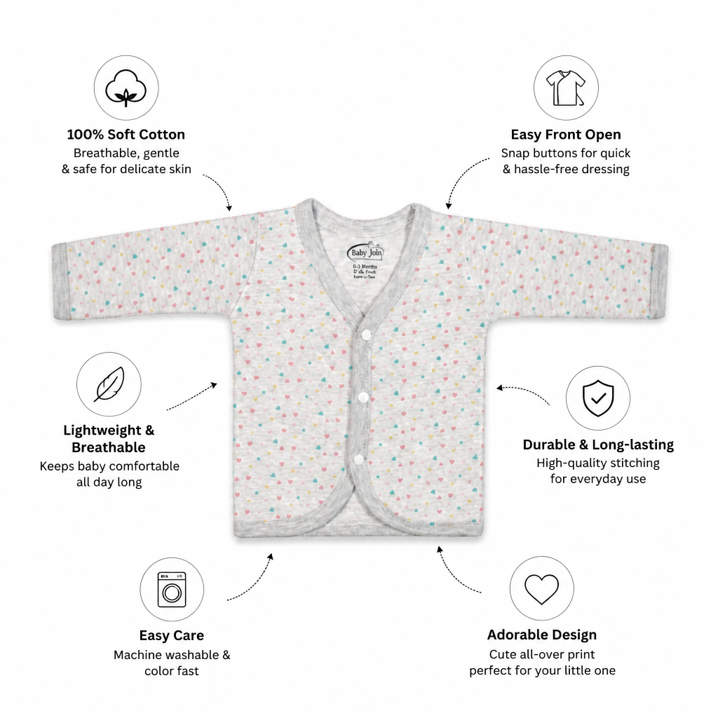 Unisex Baby 100% Pure Cotton Full Sleeve Front Open Jhabla Set (Pack of 10) - Size S (1 to 3 Months)