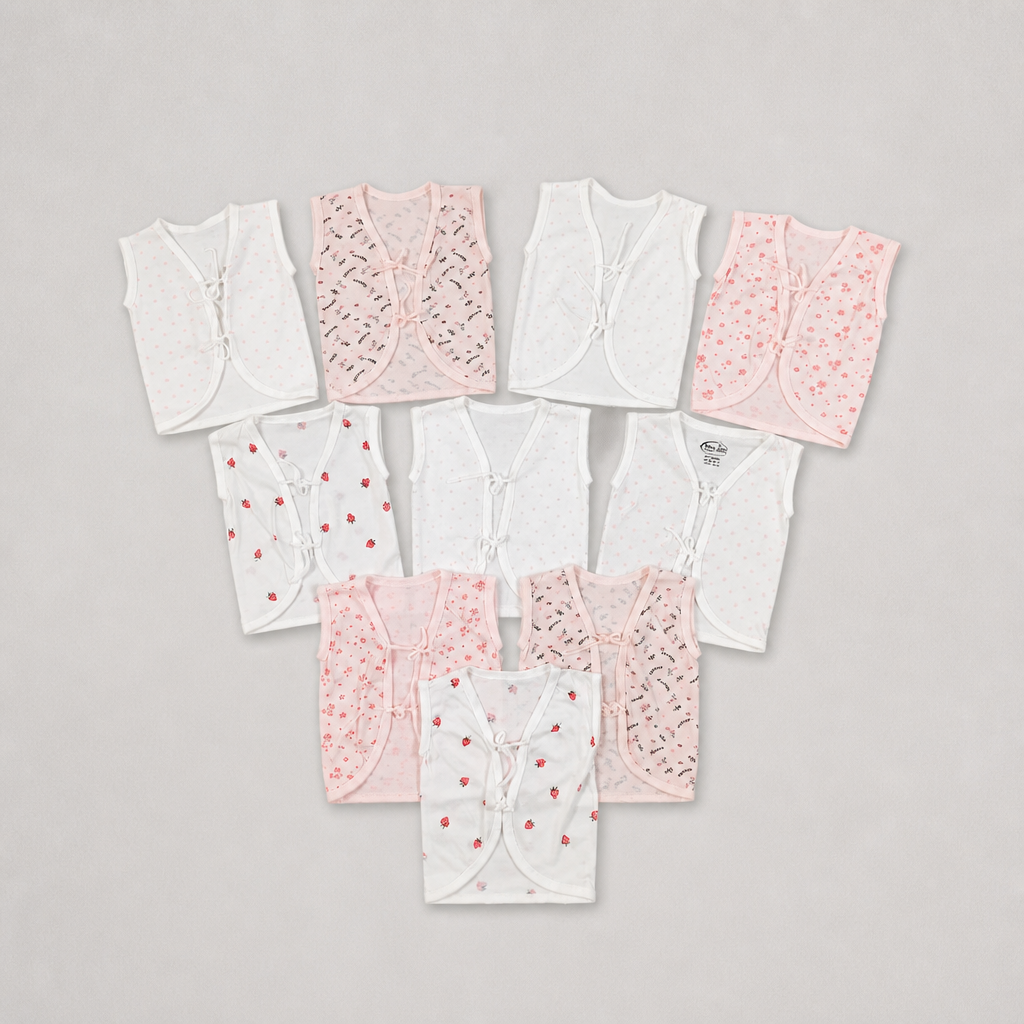 Unisex Baby 100% Pure Cotton Sleeveless Jhabla Vests (Pack of 10, Size: 1-3 Months)
