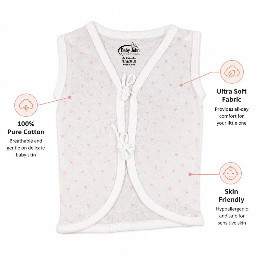 Unisex Baby 100% Pure Cotton Sleeveless Jhabla Vests (Pack of 10, Size: 1-3 Months)