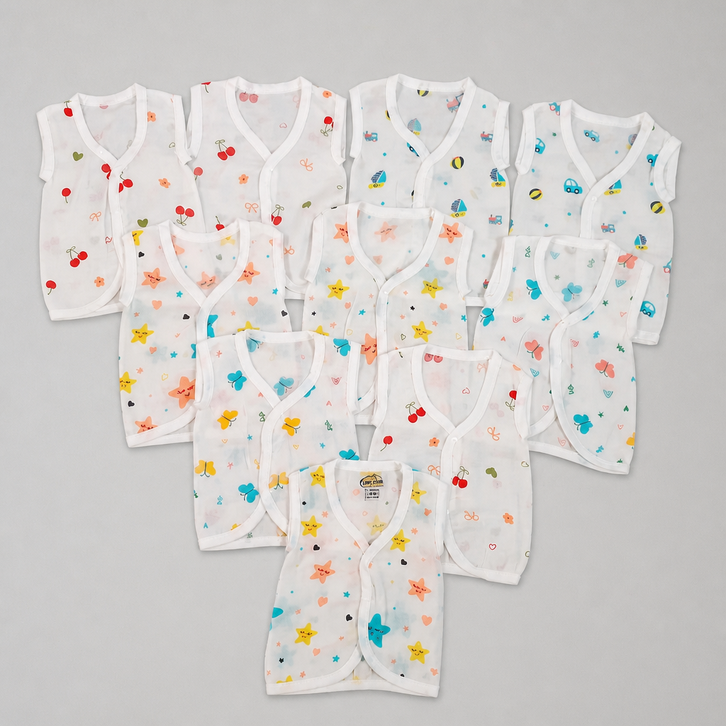 Unisex Baby 100% Pure Cotton Sleeveless Jhabla Vests – Pack of 10 (1 to 3 Months, Size S)