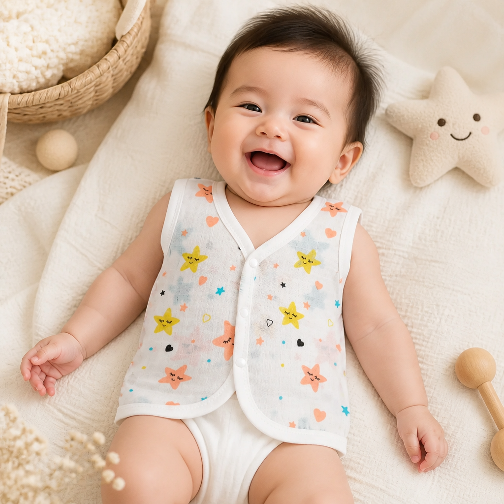 Unisex Baby 100% Pure Cotton Sleeveless Jhabla Vests – Pack of 10 (1 to 3 Months, Size S)