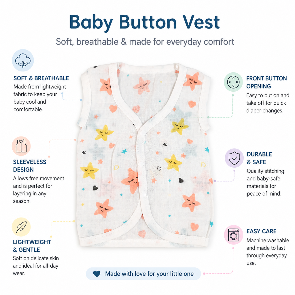 Unisex Baby 100% Pure Cotton Sleeveless Jhabla Vests – Pack of 10 (1 to 3 Months, Size S)