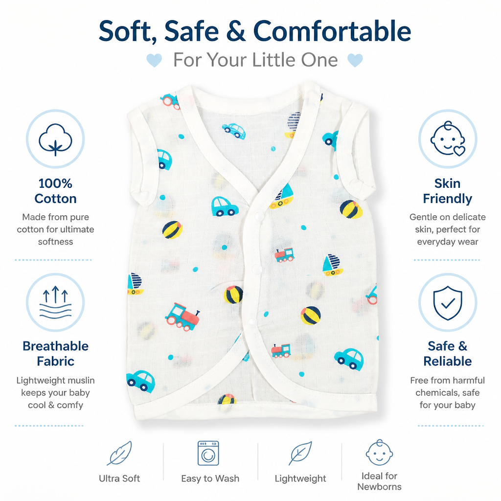 Unisex Baby 100% Pure Cotton Sleeveless Jhabla Vests – Pack of 10 (1 to 3 Months, Size S)