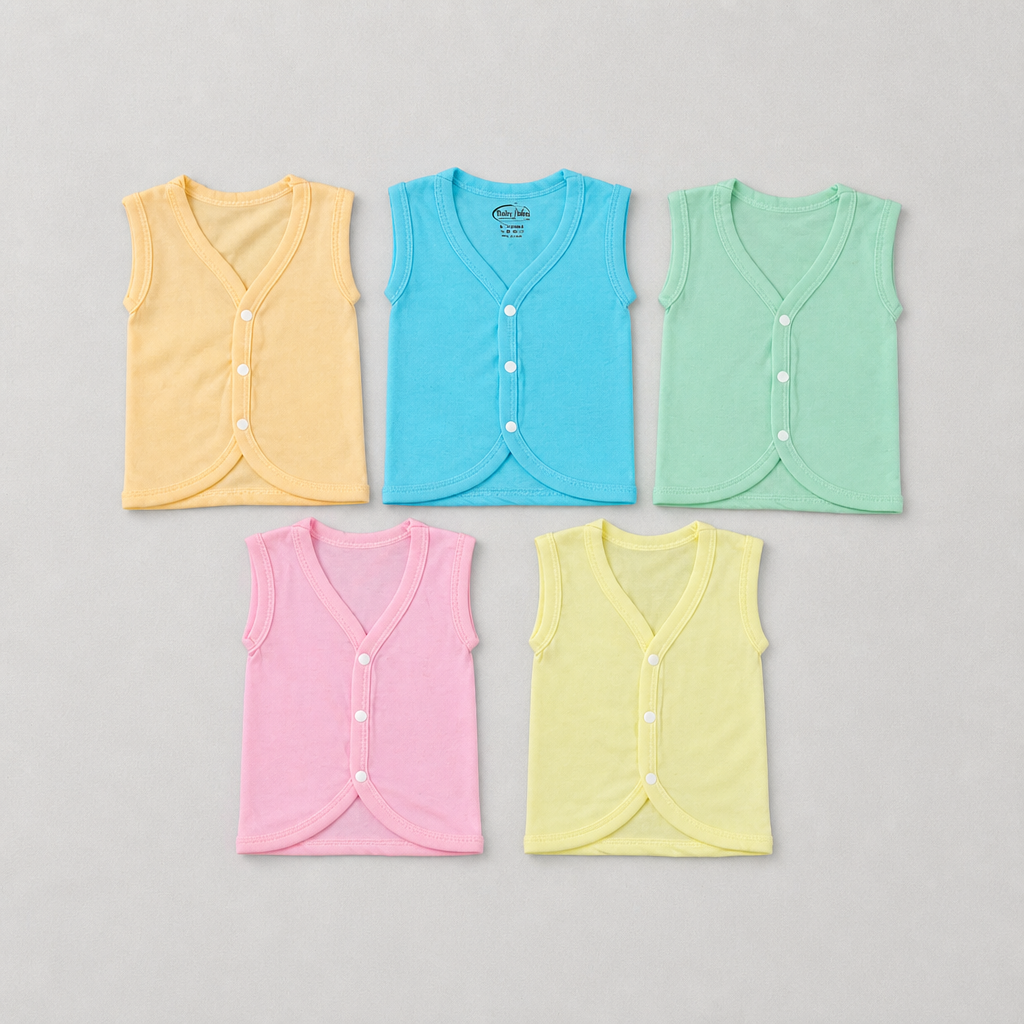 Unisex Baby 100% Pure Cotton Sleeveless Jhabla Vests – Pack of 5 (1 to 3 Months)