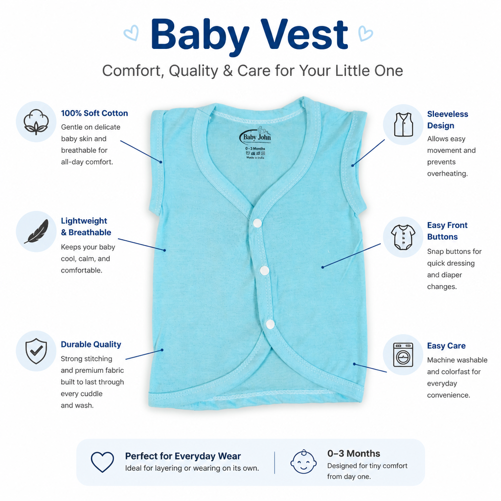 Unisex Baby 100% Pure Cotton Sleeveless Jhabla Vests – Pack of 5 (1 to 3 Months)