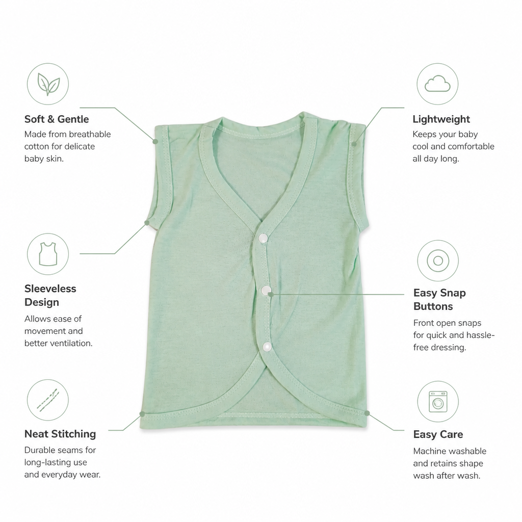 Unisex Baby 100% Pure Cotton Sleeveless Jhabla Vests – Pack of 5 (1 to 3 Months)