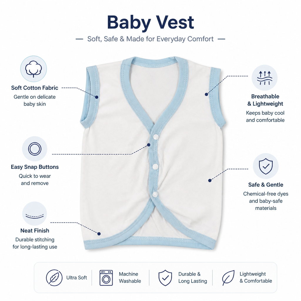 Unisex Baby 100% Pure Cotton Sleeveless Jhabla V-Neck Vests (Pack of 5) - Size Small (1-3 Months)