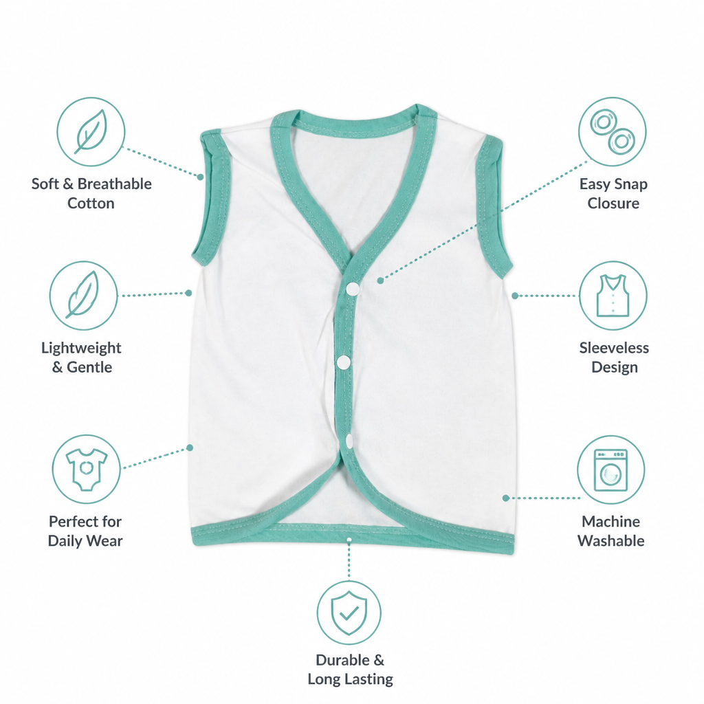 Unisex Baby 100% Pure Cotton Sleeveless Jhabla V-Neck Vests (Pack of 5) - Size Small (1-3 Months)