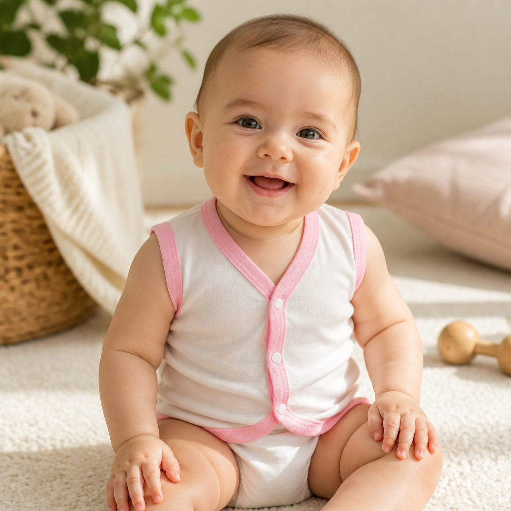Unisex Baby 100% Pure Cotton Sleeveless Jhabla V-Neck Vests (Pack of 5) - Size Small (1-3 Months)