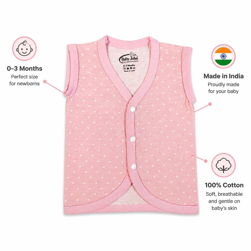 Unisex Pure Cotton Sleeveless Baby Jhabla Vests - Pack of 5 (1-3 Months)