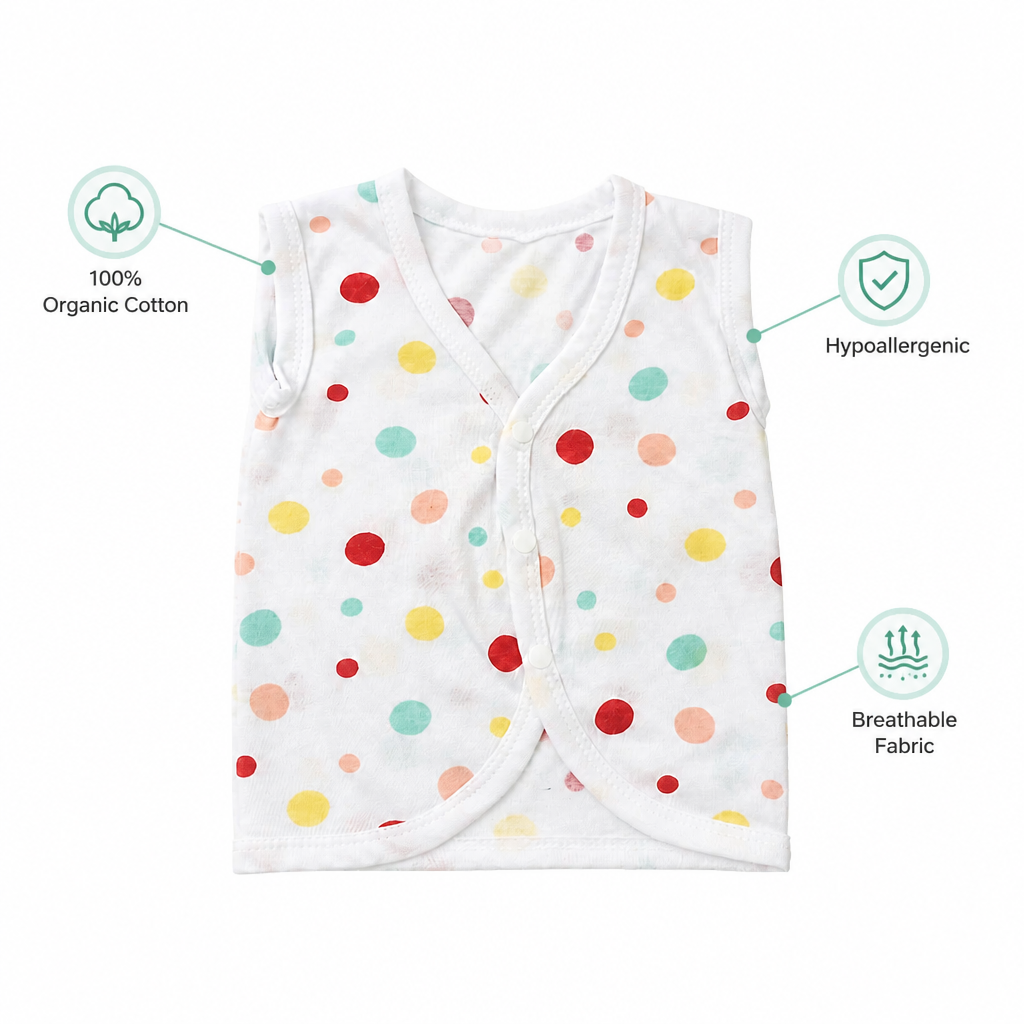 Unisex Baby 100% Pure Cotton Sleeveless Jhabla V-Neck Vests (Pack of 5) – 1 to 3 Months