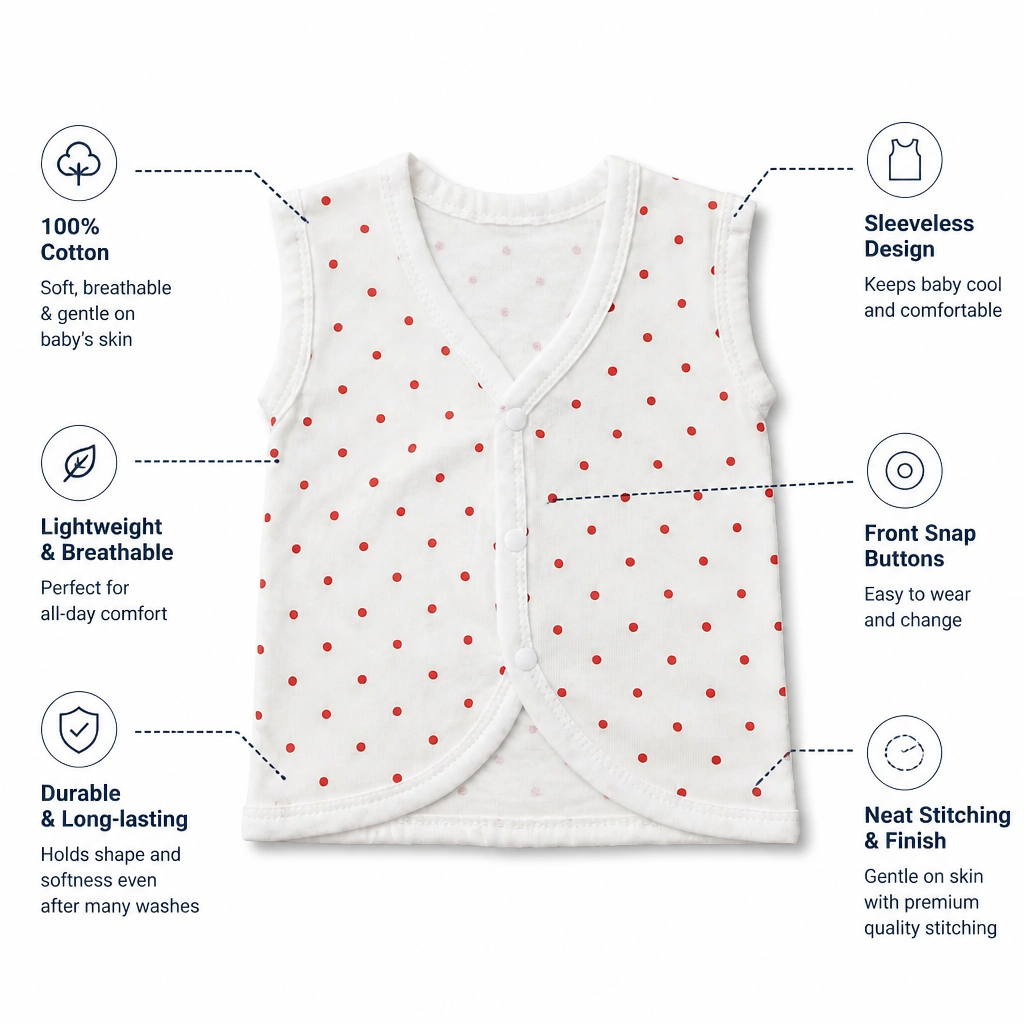 Unisex Baby 100% Pure Cotton Sleeveless Jhabla V-Neck Vests (Pack of 5) – 1 to 3 Months