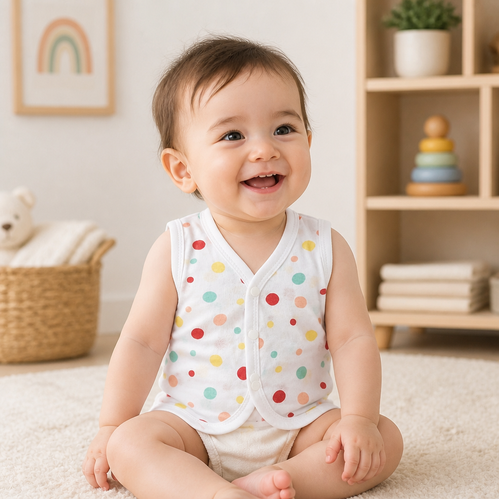 Unisex Baby 100% Pure Cotton Sleeveless Jhabla V-Neck Vests (Pack of 5) – 1 to 3 Months