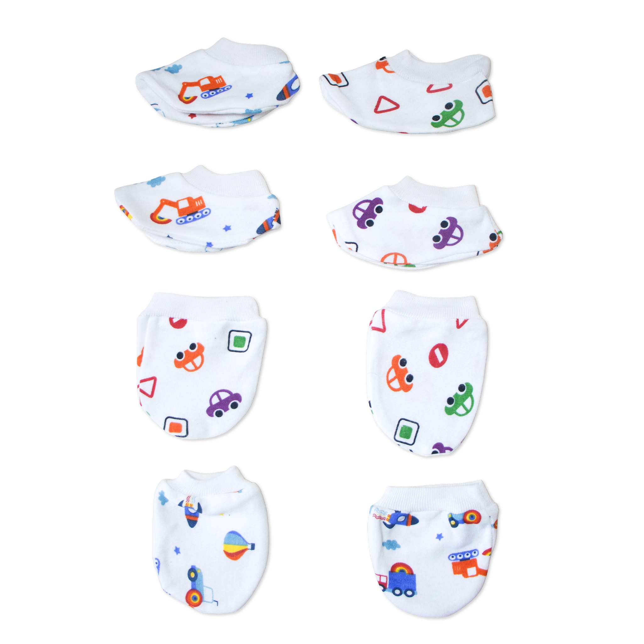 Kids Boon 4-Piece Baby Mittens and Booties Combo Set – 2 Pairs Soft Cotton Booties & 2 Pairs Scratch-Prevention Mittens for Newborns & Infants