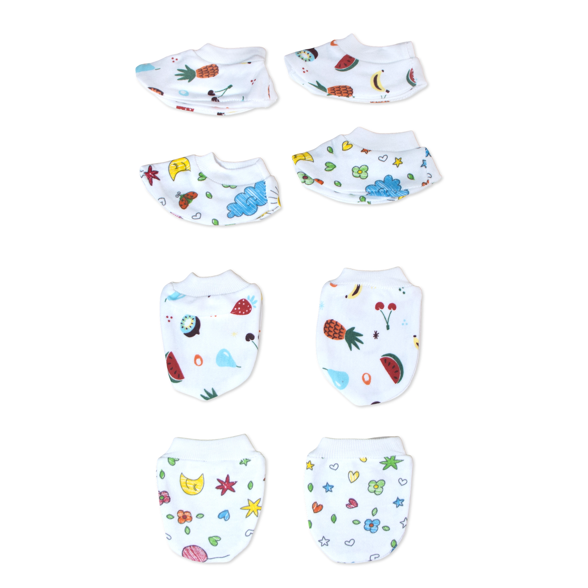 Kids Boon 4-Piece Baby Mittens and Booties Combo Set – 2 Pairs Soft Cotton Booties & 2 Pairs Scratch-Prevention Mittens for Newborns & Infants