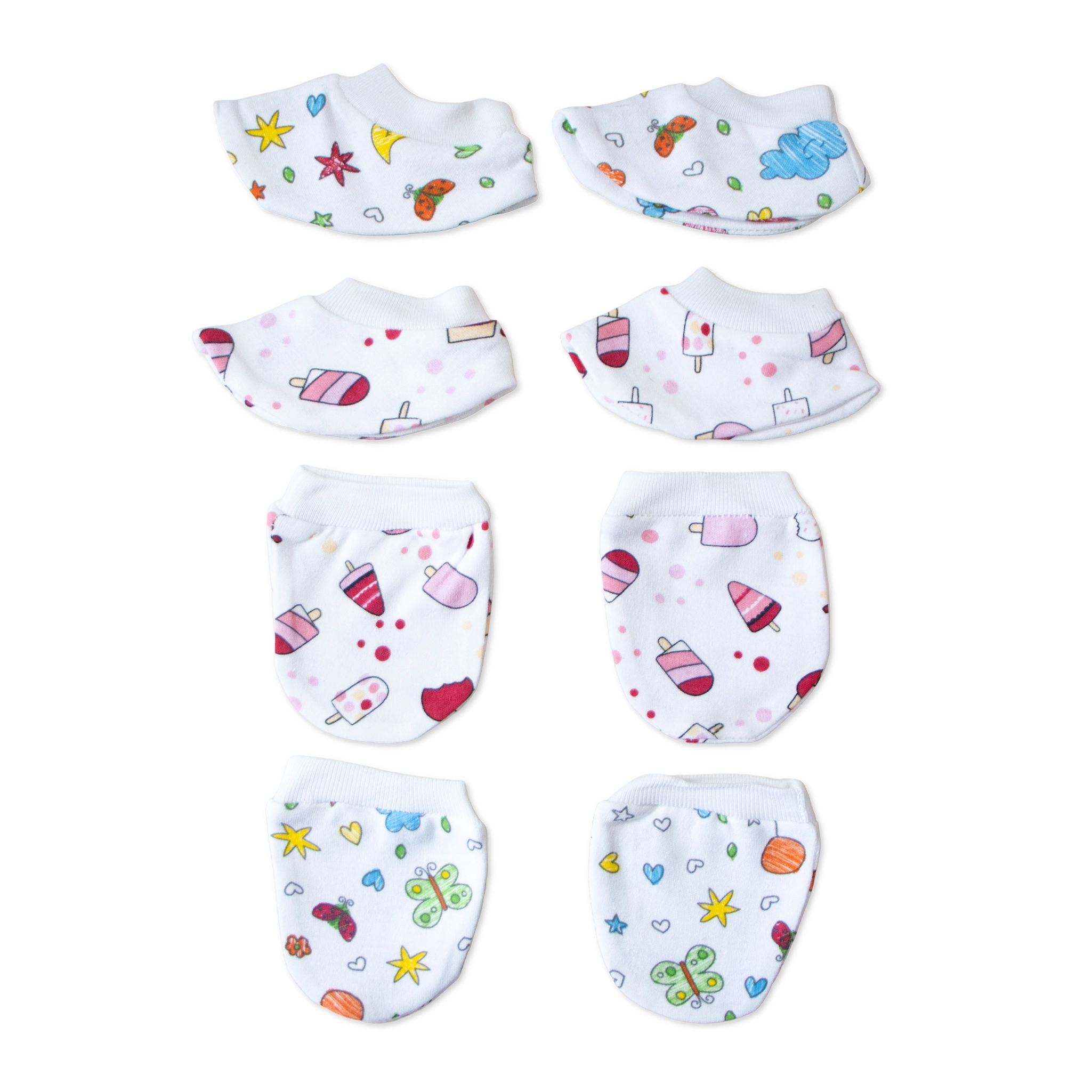 Kids Boon 4-Piece Baby Mittens and Booties Combo Set – 2 Pairs Soft Cotton Booties & 2 Pairs Scratch-Prevention Mittens for Newborns & Infants