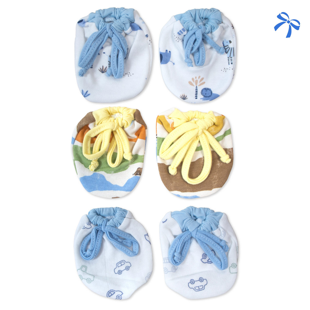 Ultra-Soft Cotton Baby Mittens Set | Adjustable Drawstring Anti-Scratch Mittens for Newborns (3-Pair Pack)