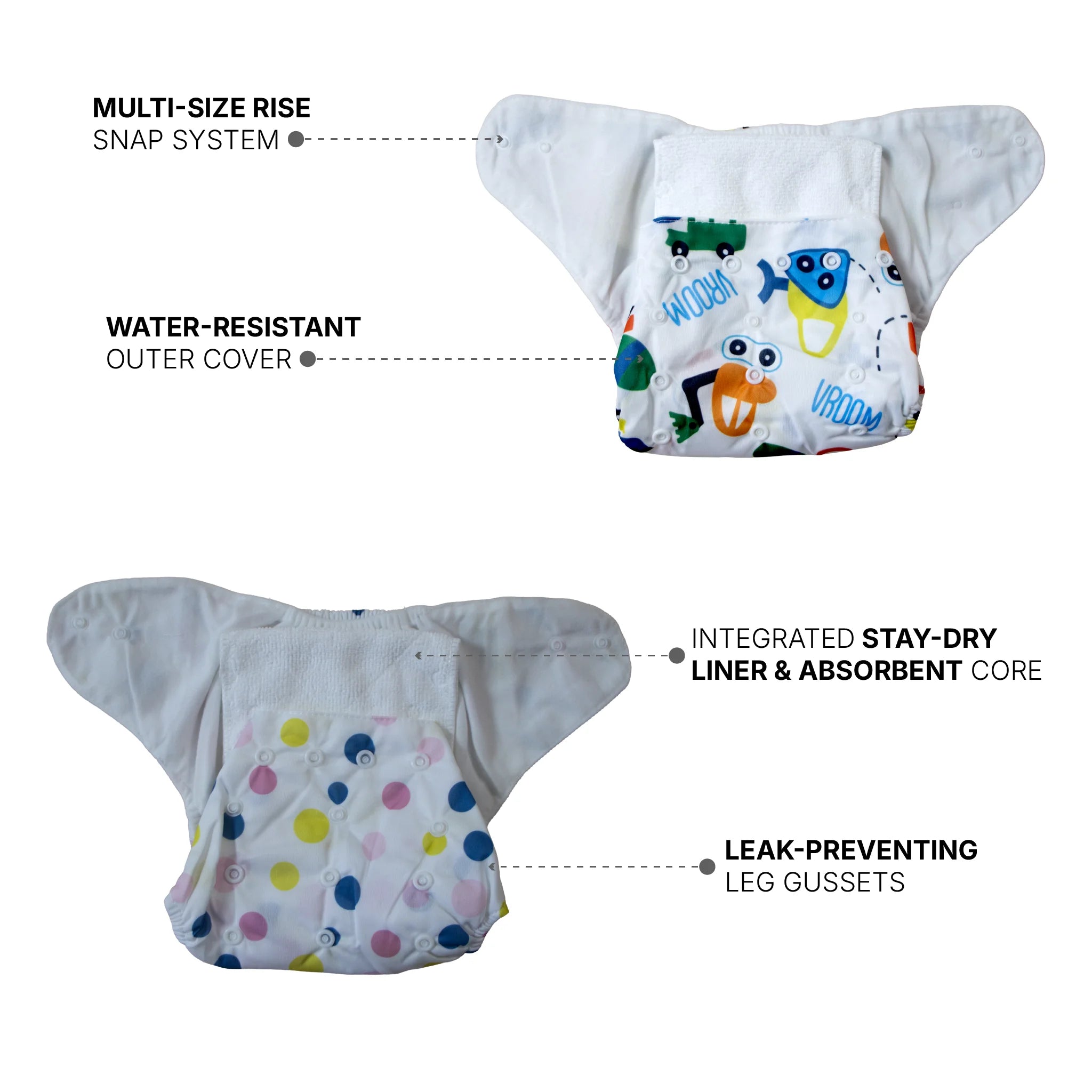 Reusable Cloth Diapers Pack of 2 with Insert Pads | Adjustable Washable Pocket Diapers for Baby, Infant, Toddler | Free Size Waterproof Cloth Diaper Combo