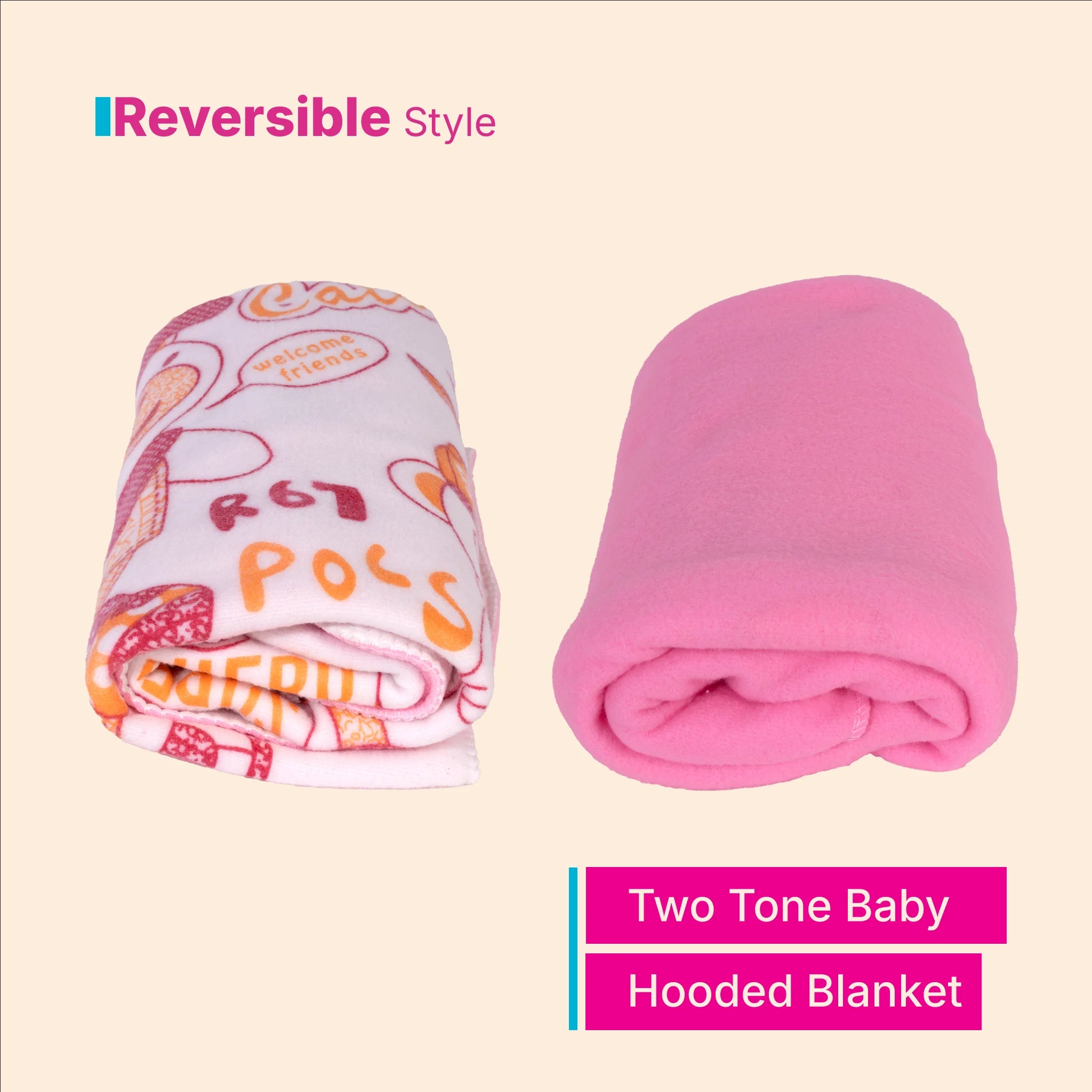 Soft Woolen Baby Hooded Blanket with Cute Embroidery (80x65cm)