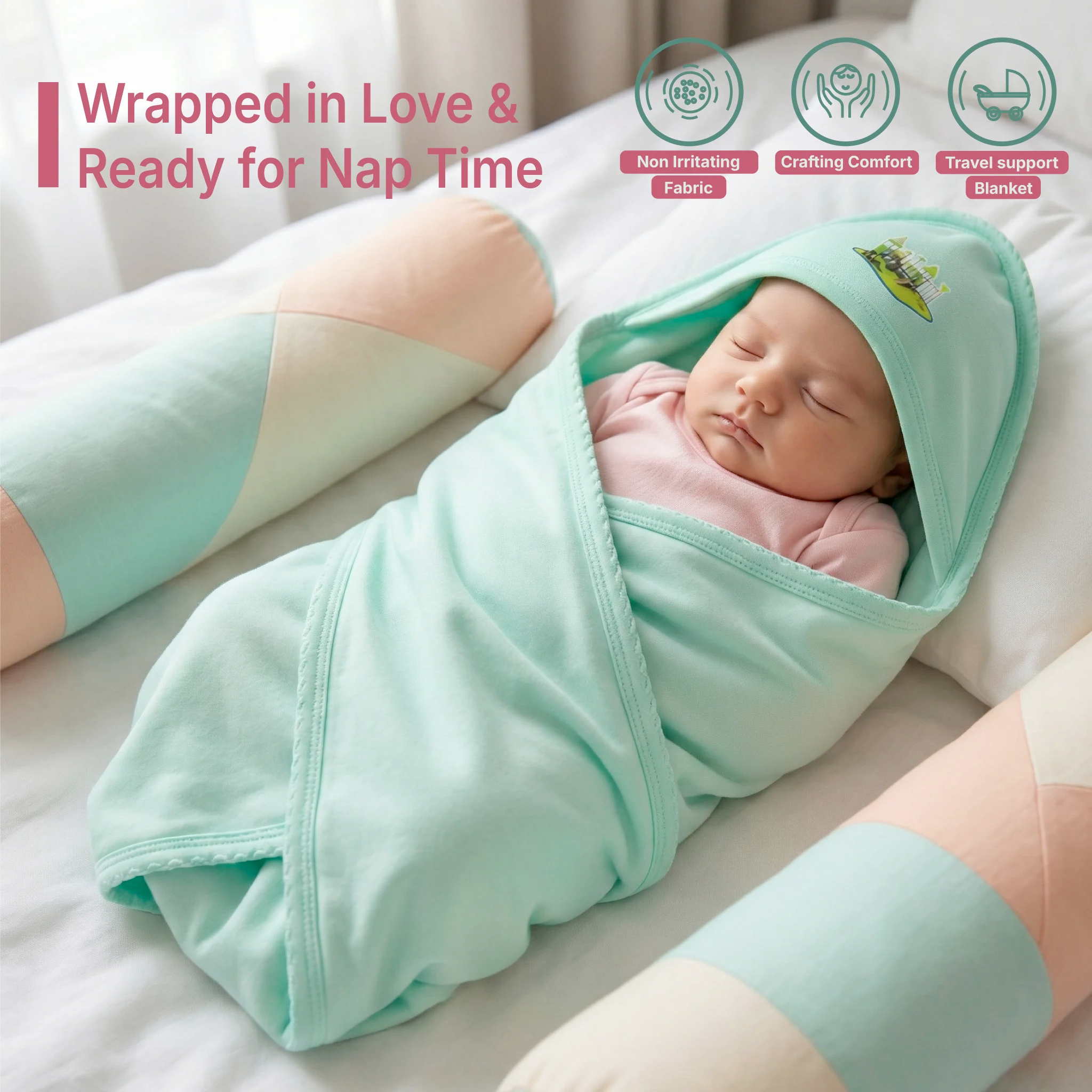 Premium Polar Fleece Hooded Baby Blanket (80x80 cm) – Swaddle Wrapper