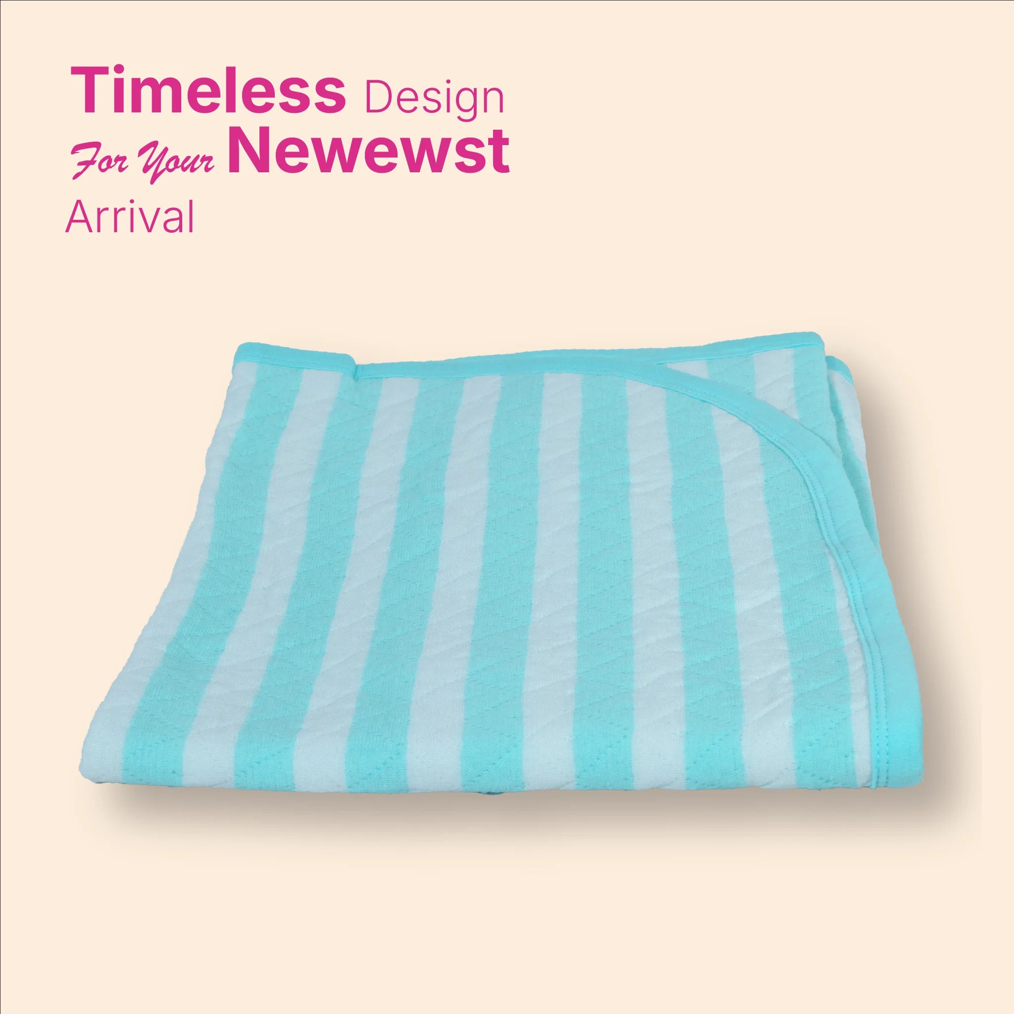 Premium Jacquard Baby Hooded Blanket – Mint Blue & White Stripes (80x80 cm) for Newborns & Infants