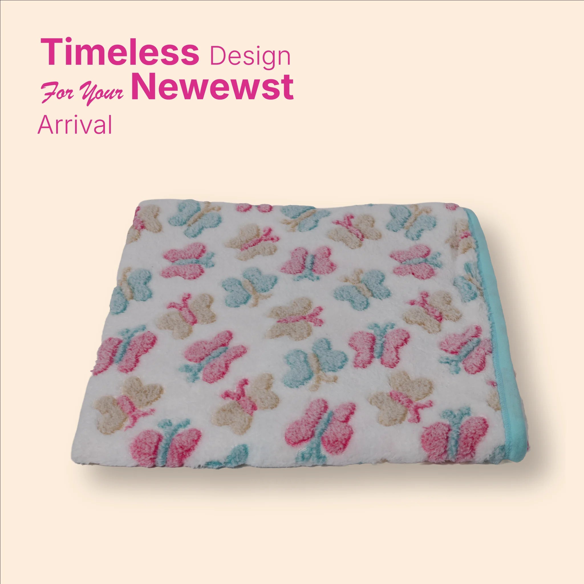 Kids Boon Ultra-Soft Faux Fur Baby Hooded Blanket – Blue Butterfly Print, 80x80 cm