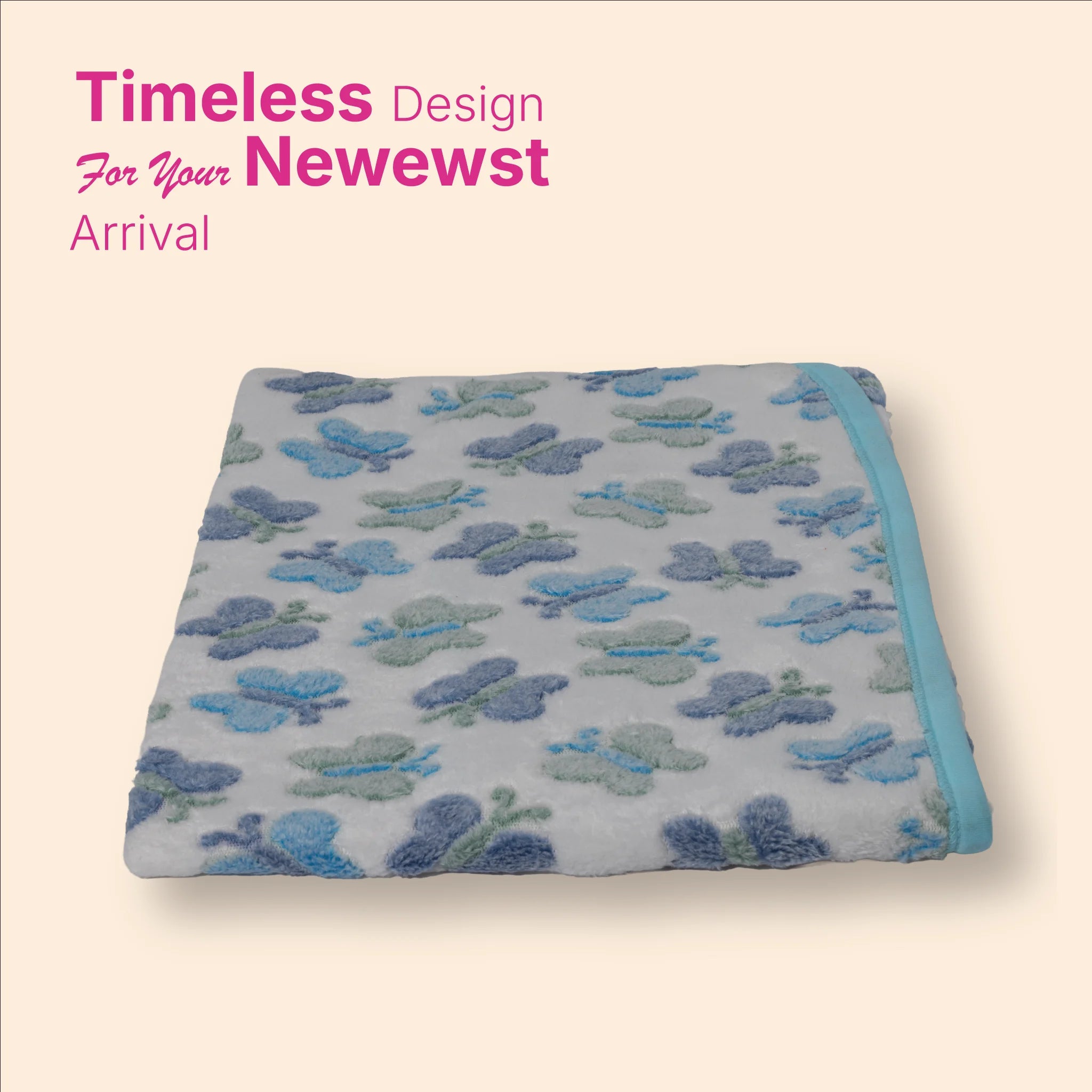 Kids Boon Ultra-Soft Faux Fur Baby Hooded Blanket – Blue Butterfly Print, 80x80 cm