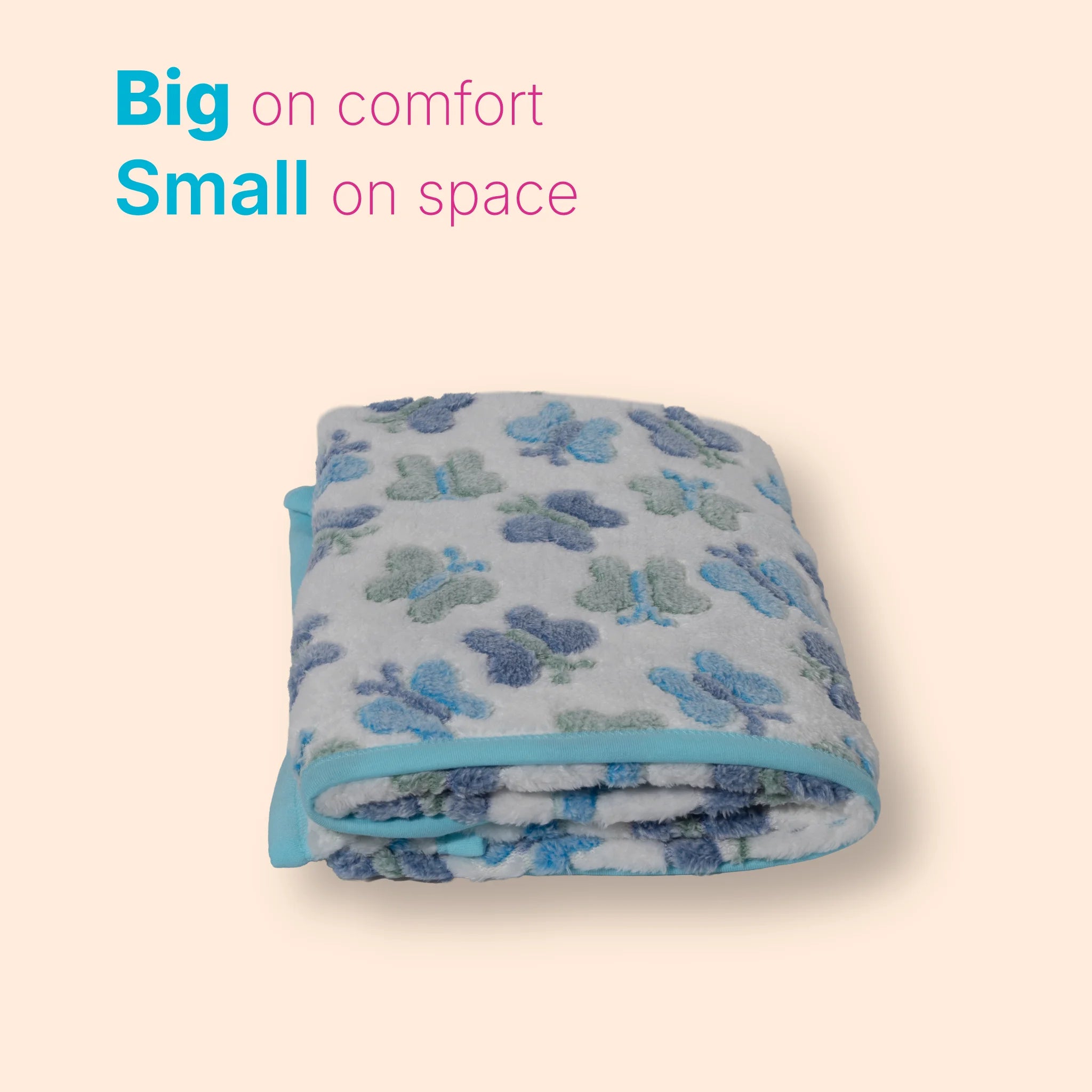 Kids Boon Ultra-Soft Faux Fur Baby Hooded Blanket – Blue Butterfly Print, 80x80 cm