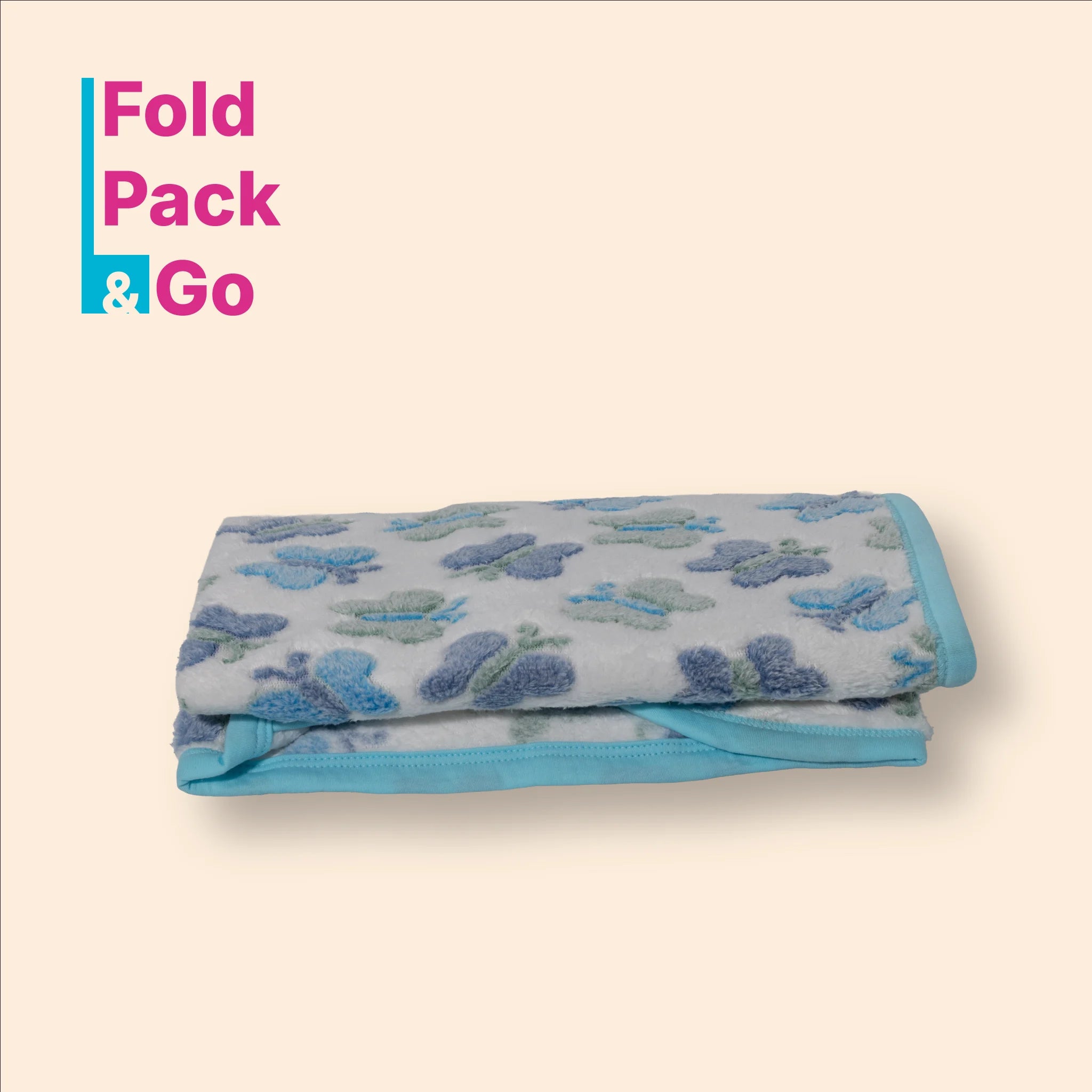 Kids Boon Ultra-Soft Faux Fur Baby Hooded Blanket – Blue Butterfly Print, 80x80 cm