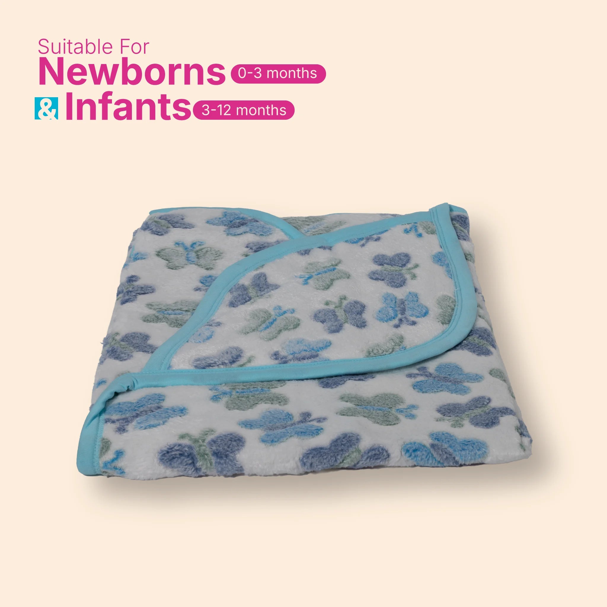 Kids Boon Ultra-Soft Faux Fur Baby Hooded Blanket – Blue Butterfly Print, 80x80 cm