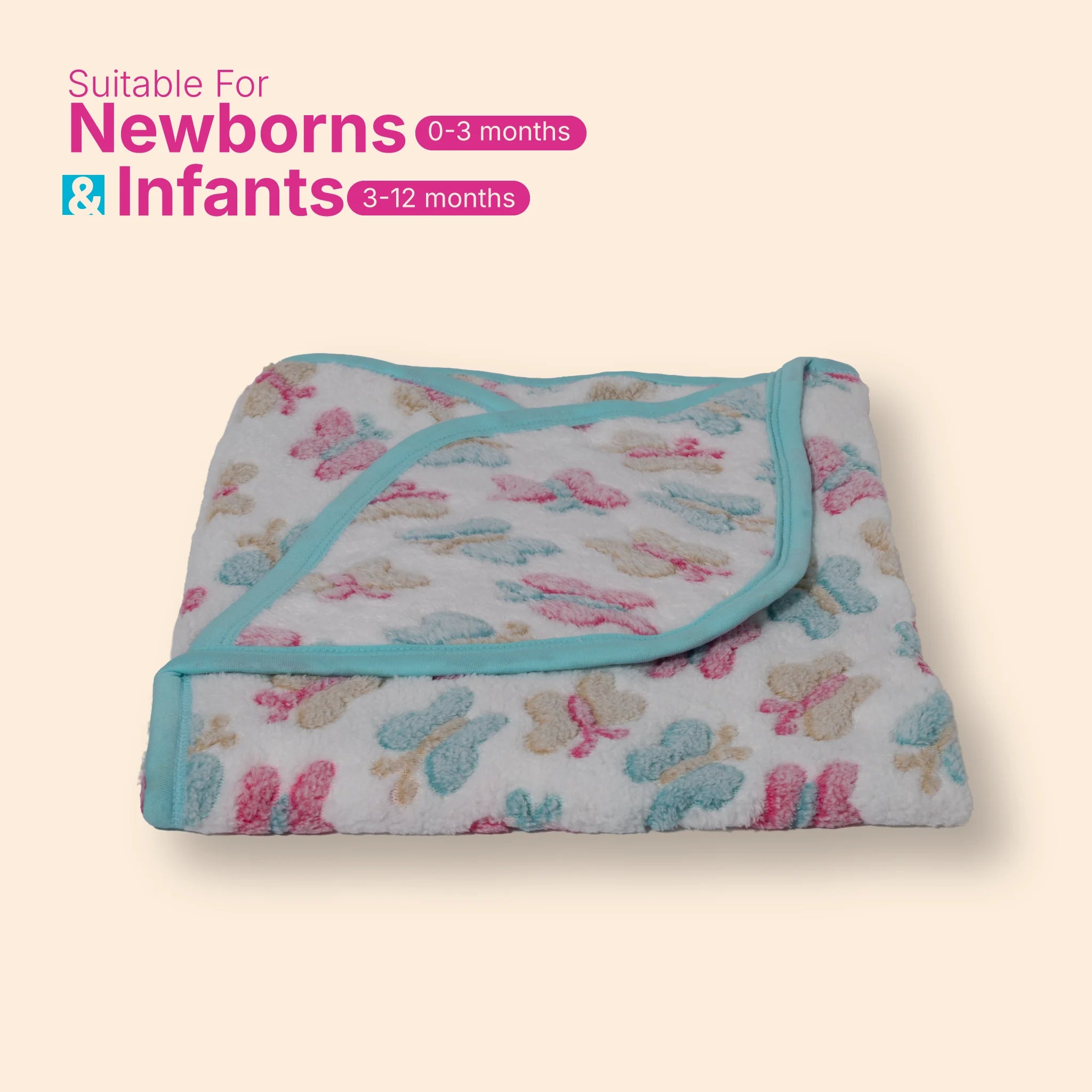 Kids Boon Ultra-Soft Faux Fur Baby Hooded Blanket – Blue Butterfly Print, 80x80 cm