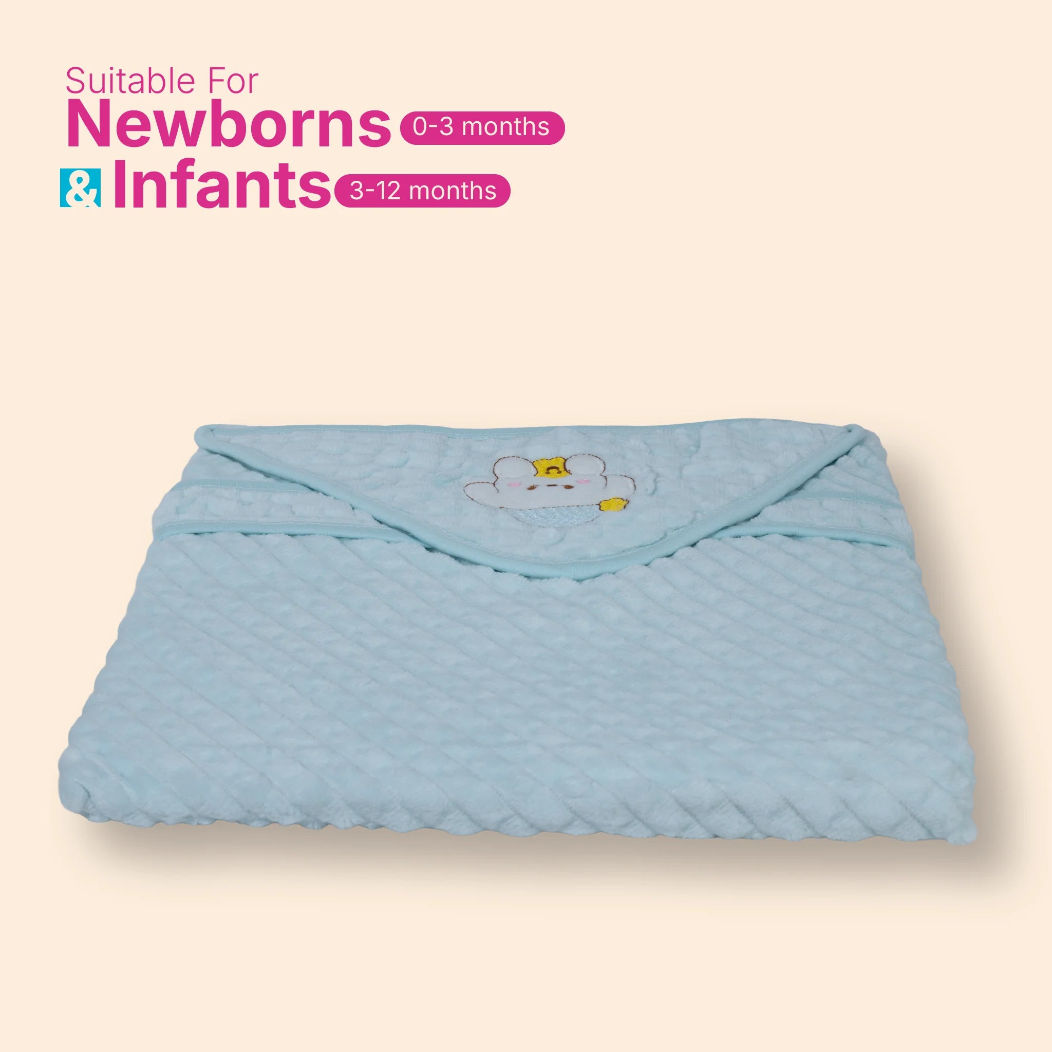 Kids Boon Soft Velvet Hooded Baby Blanket (80x80 cm) – Chevron Textured Swaddle Wrap for Newborns & Infants