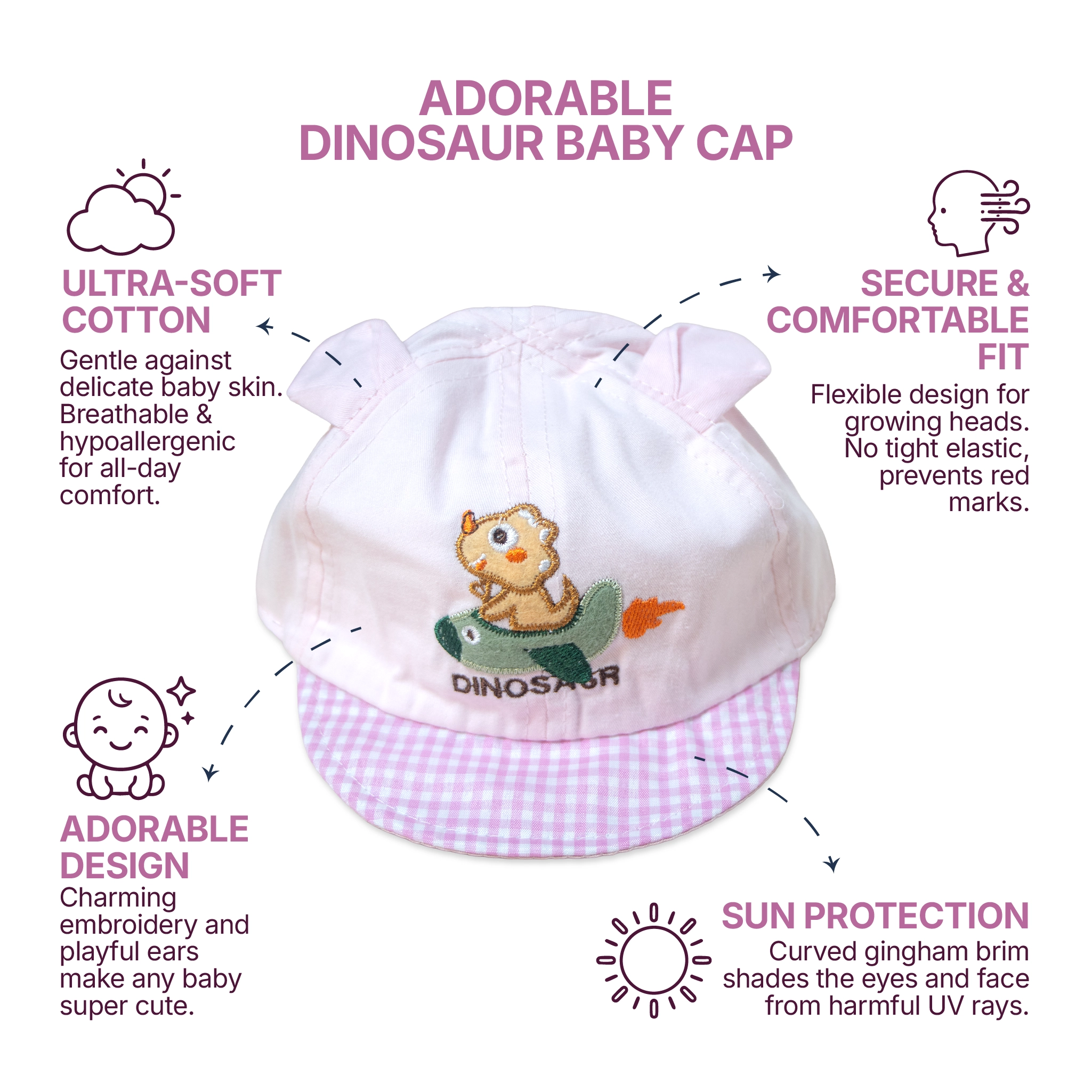 Cute Dinosaur Baby Cap Combo – 2-Pack Adjustable Cotton Toddler Baseball Hats