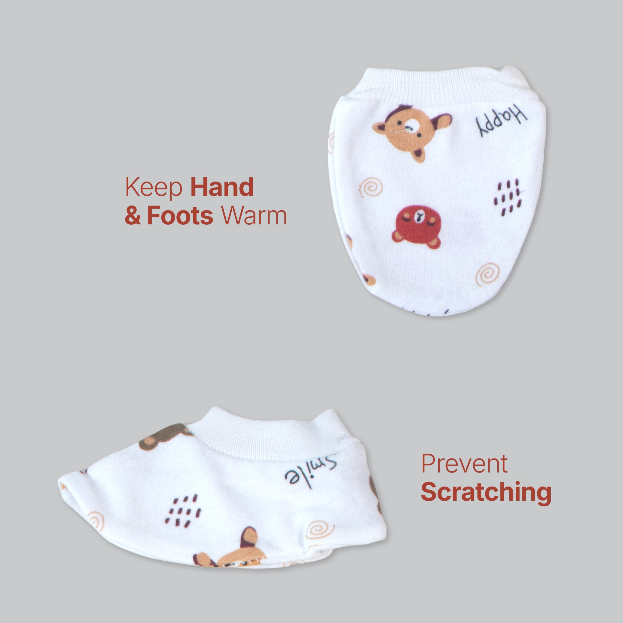 Kids Boon 4-Piece Baby Mittens and Booties Combo Set – 2 Pairs Soft Cotton Booties & 2 Pairs Scratch-Prevention Mittens for Newborns & Infants