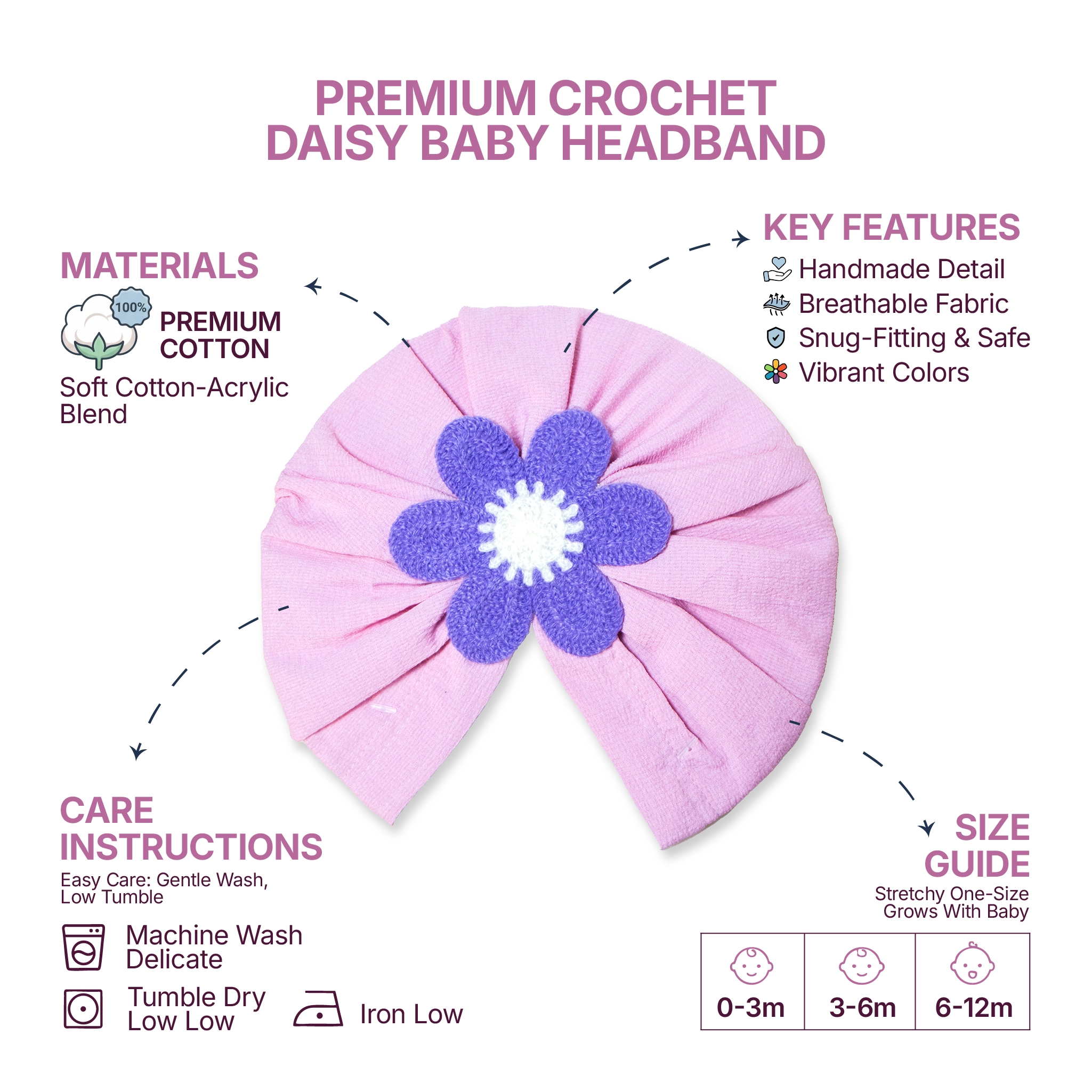 3-Pack Baby Girl Floral Turban Cap Set | Soft Stretch Infant Head Wraps (Combo Pack)
