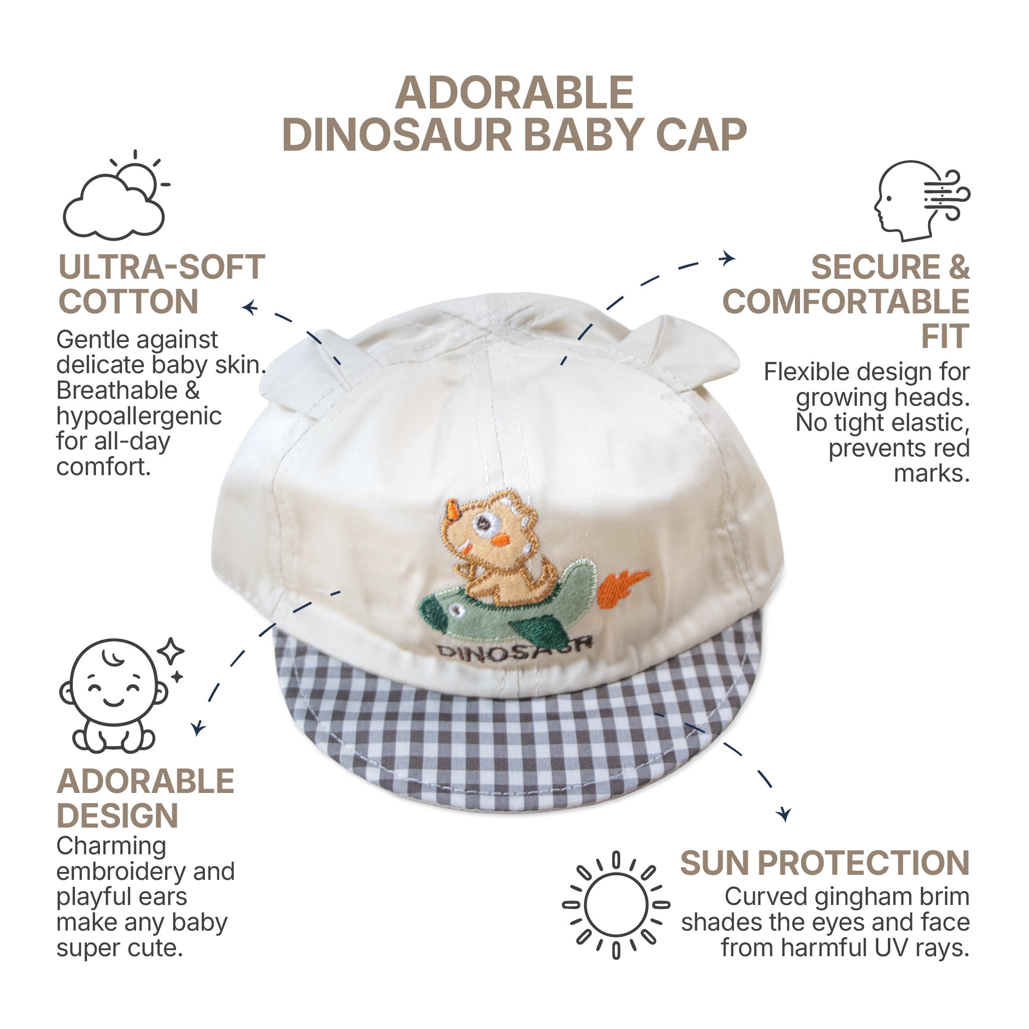Cute Dinosaur Baby Cap Combo – 2-Pack Adjustable Cotton Toddler Baseball Hats