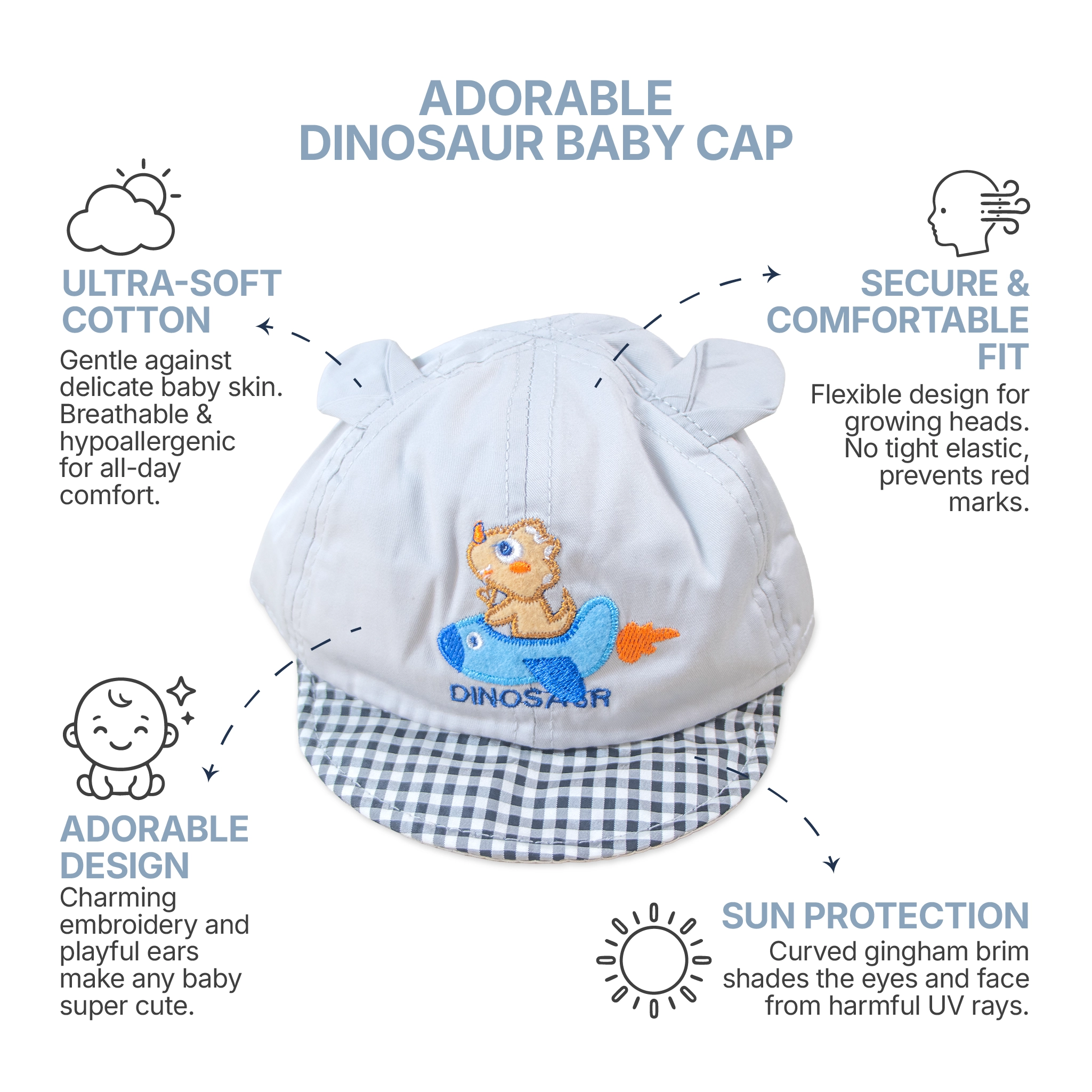 Cute Dinosaur Baby Cap Combo – 2-Pack Adjustable Cotton Toddler Baseball Hats
