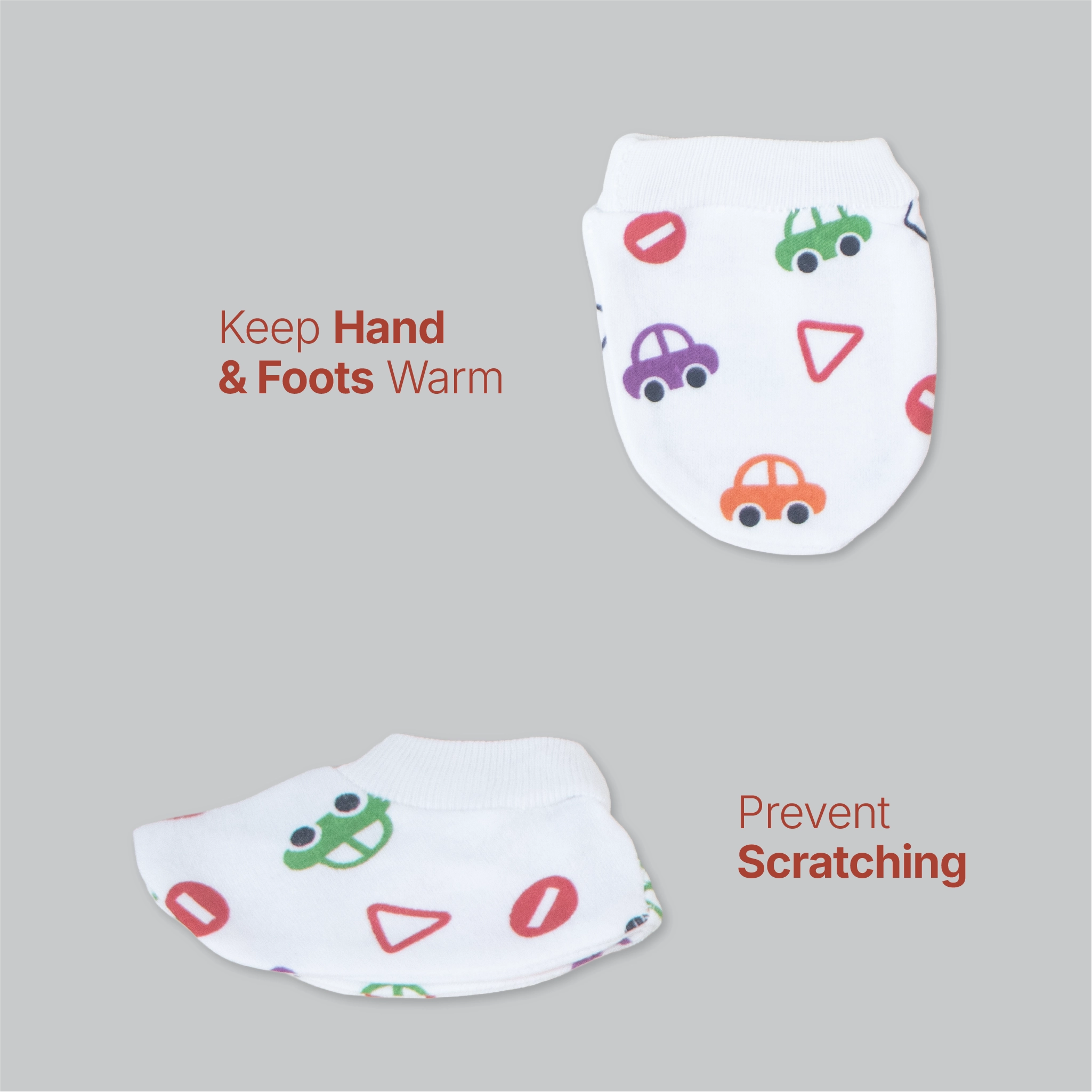Kids Boon 4-Piece Baby Mittens and Booties Combo Set – 2 Pairs Soft Cotton Booties & 2 Pairs Scratch-Prevention Mittens for Newborns & Infants
