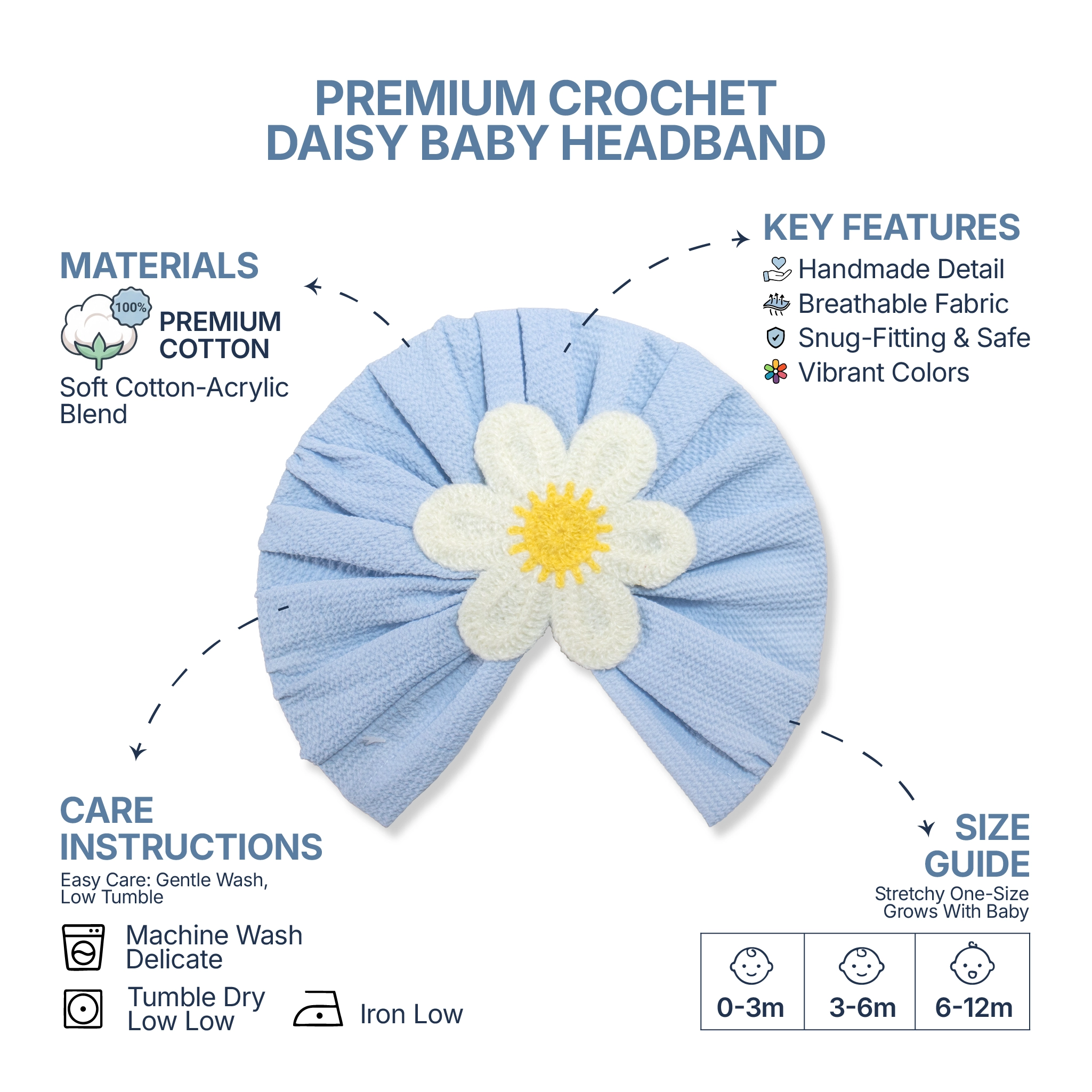 Daisy Floral Baby Turban Cap Combo - Pack of 2 Soft Pleated Headwraps