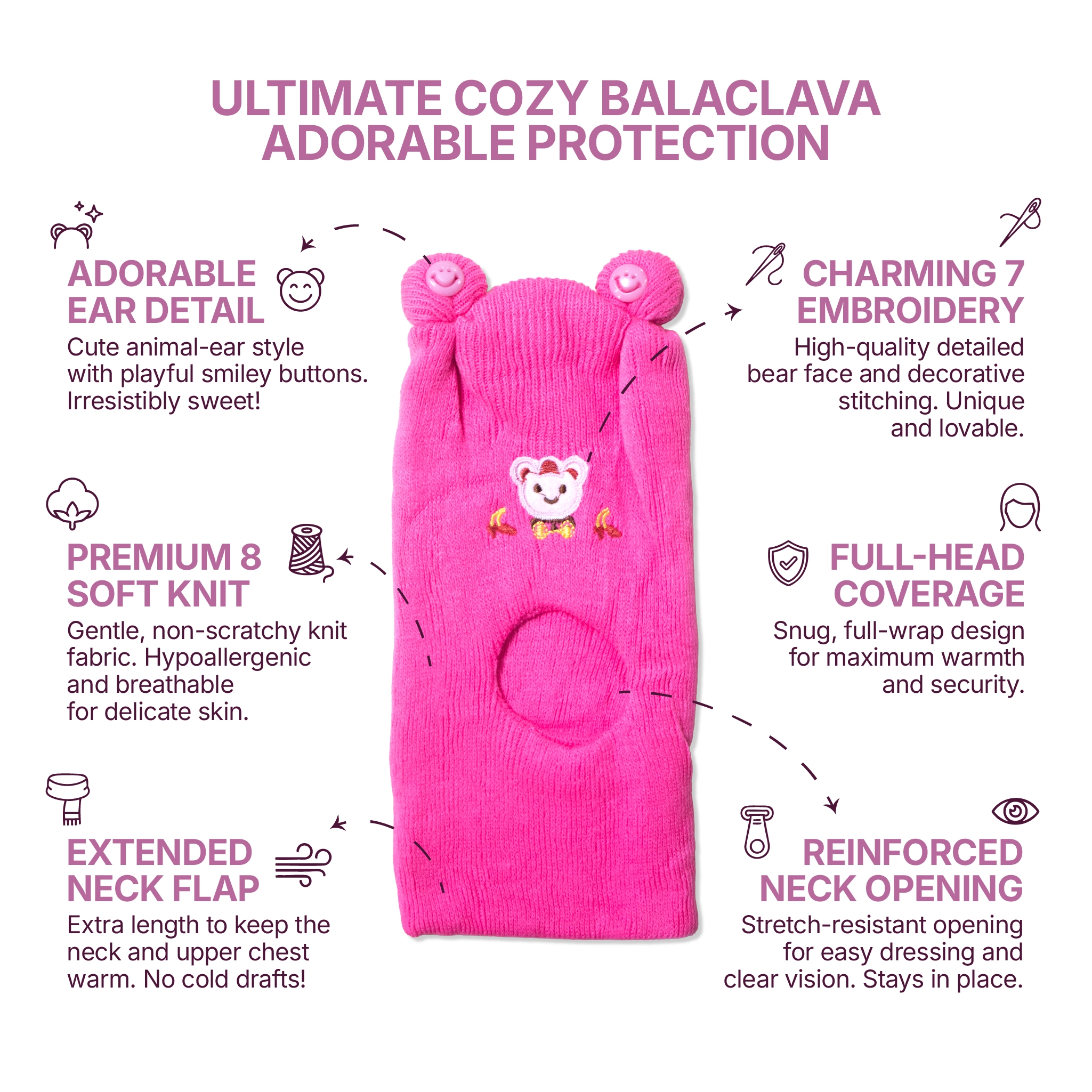 Kids Boon Knit Monkey Cap – Cozy Winter Balaclava with Bear Patch for Babies & Toddlers