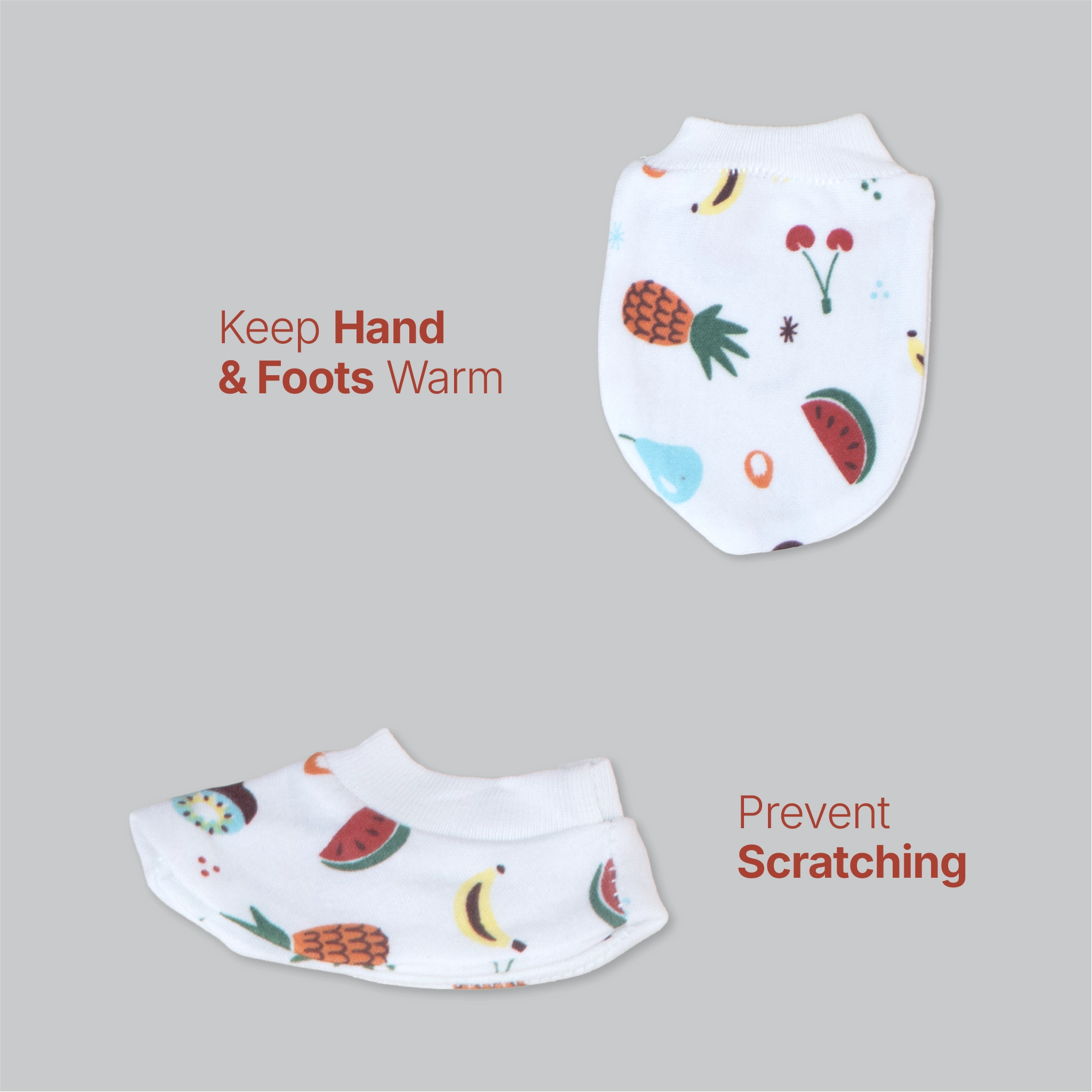 Kids Boon 4-Piece Baby Mittens and Booties Combo Set – 2 Pairs Soft Cotton Booties & 2 Pairs Scratch-Prevention Mittens for Newborns & Infants