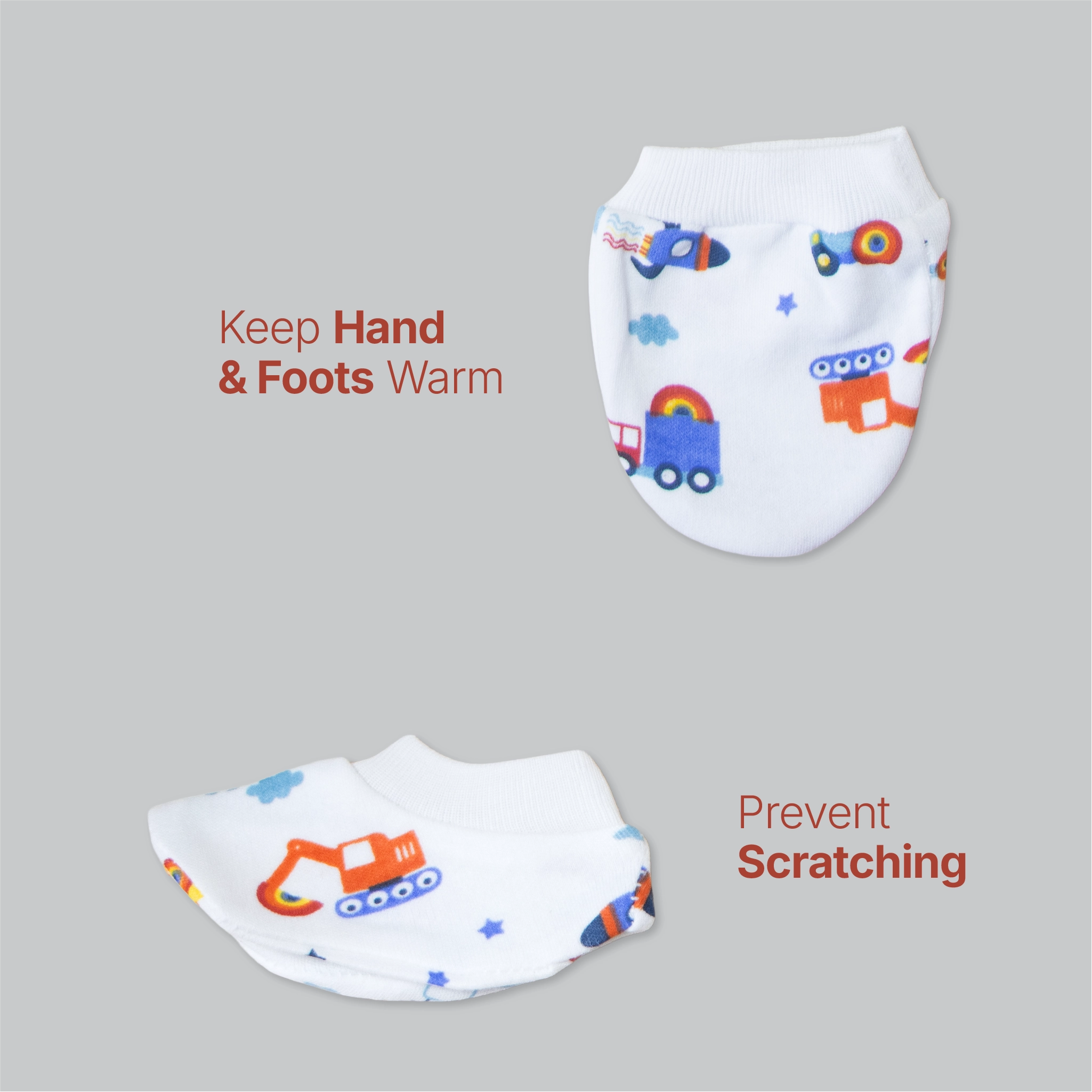 Kids Boon 4-Piece Baby Mittens and Booties Combo Set – 2 Pairs Soft Cotton Booties & 2 Pairs Scratch-Prevention Mittens for Newborns & Infants