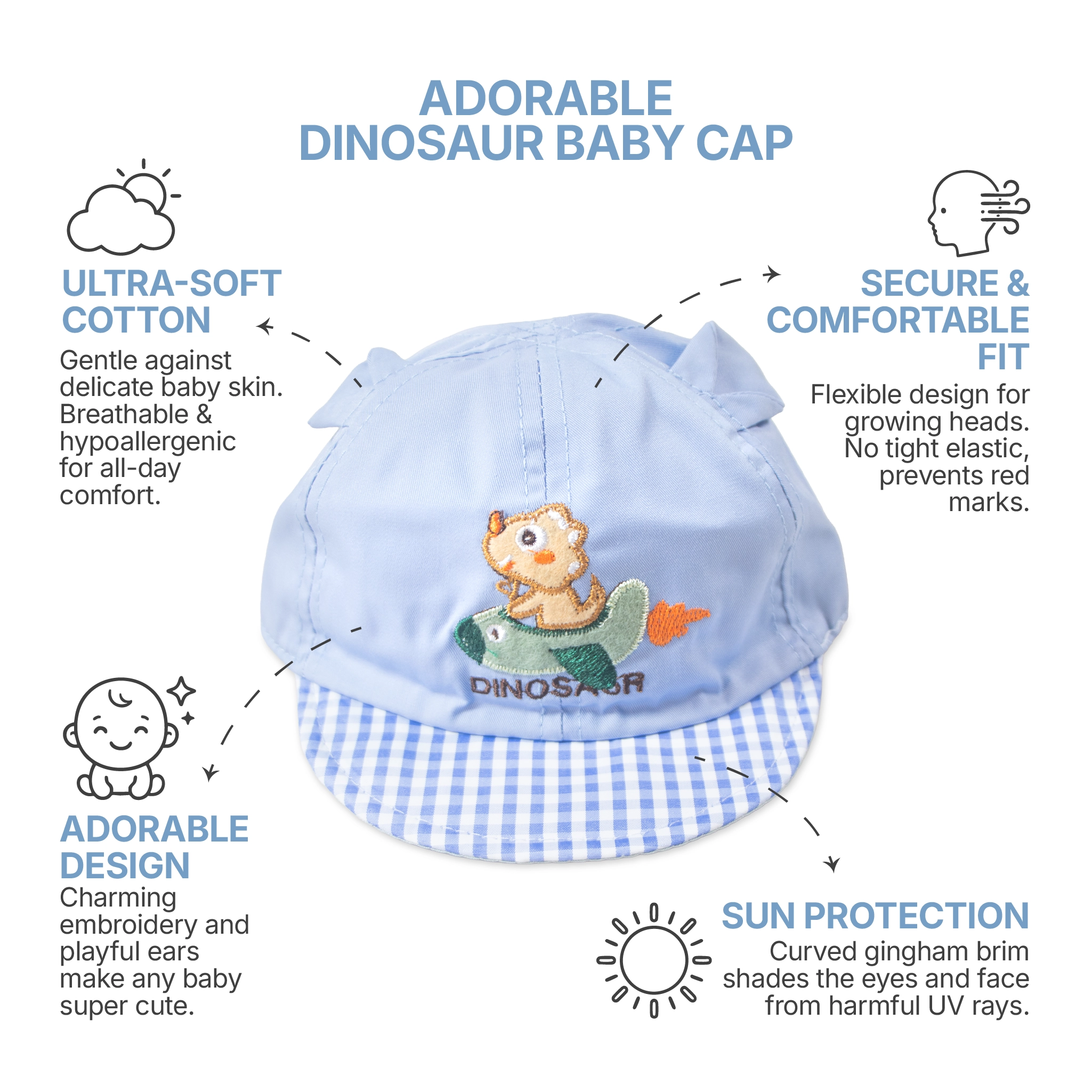 Cute Dinosaur Baby Cap Combo – 2-Pack Adjustable Cotton Toddler Baseball Hats