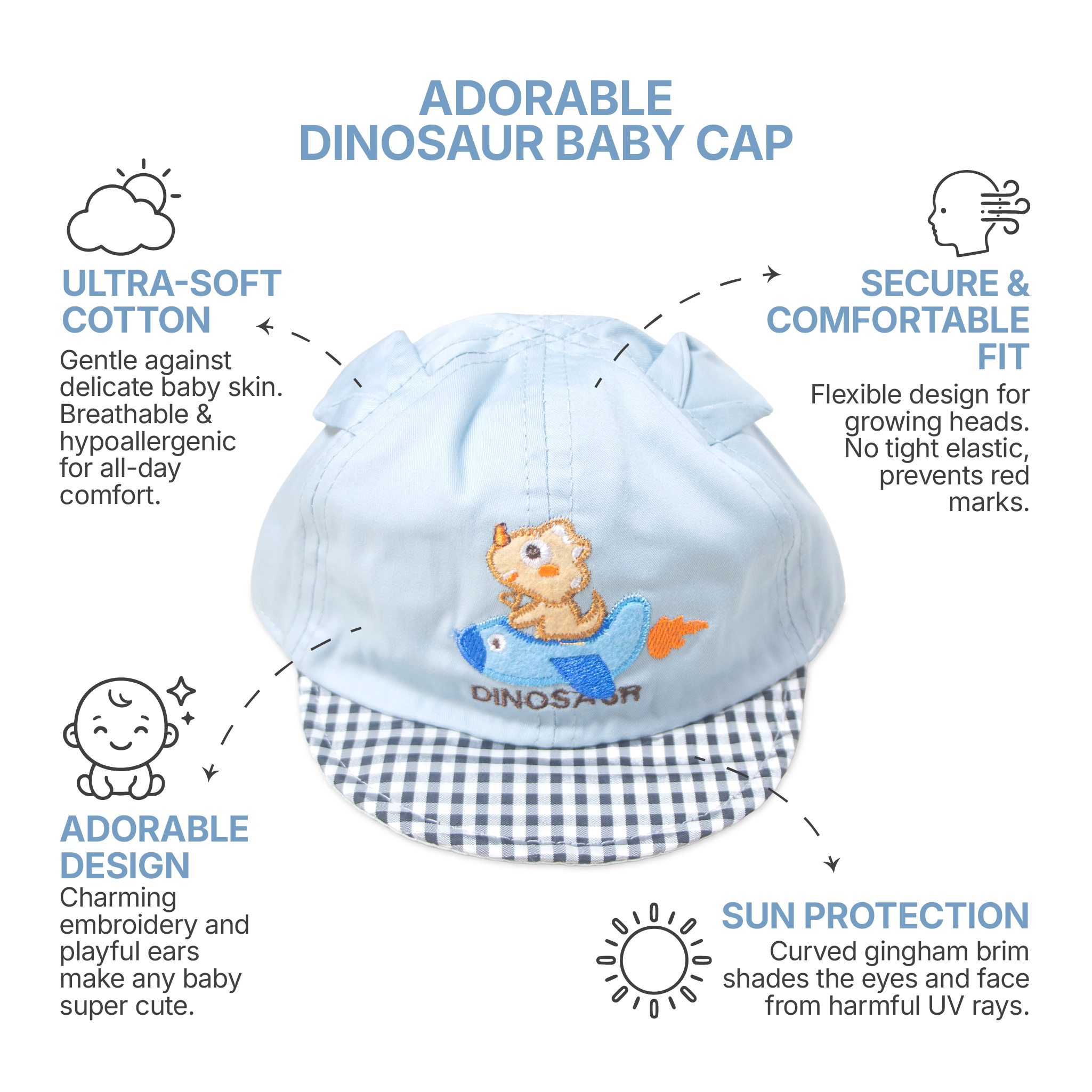 Cute Dinosaur Baby Cap Combo – 2-Pack Adjustable Cotton Toddler Baseball Hats