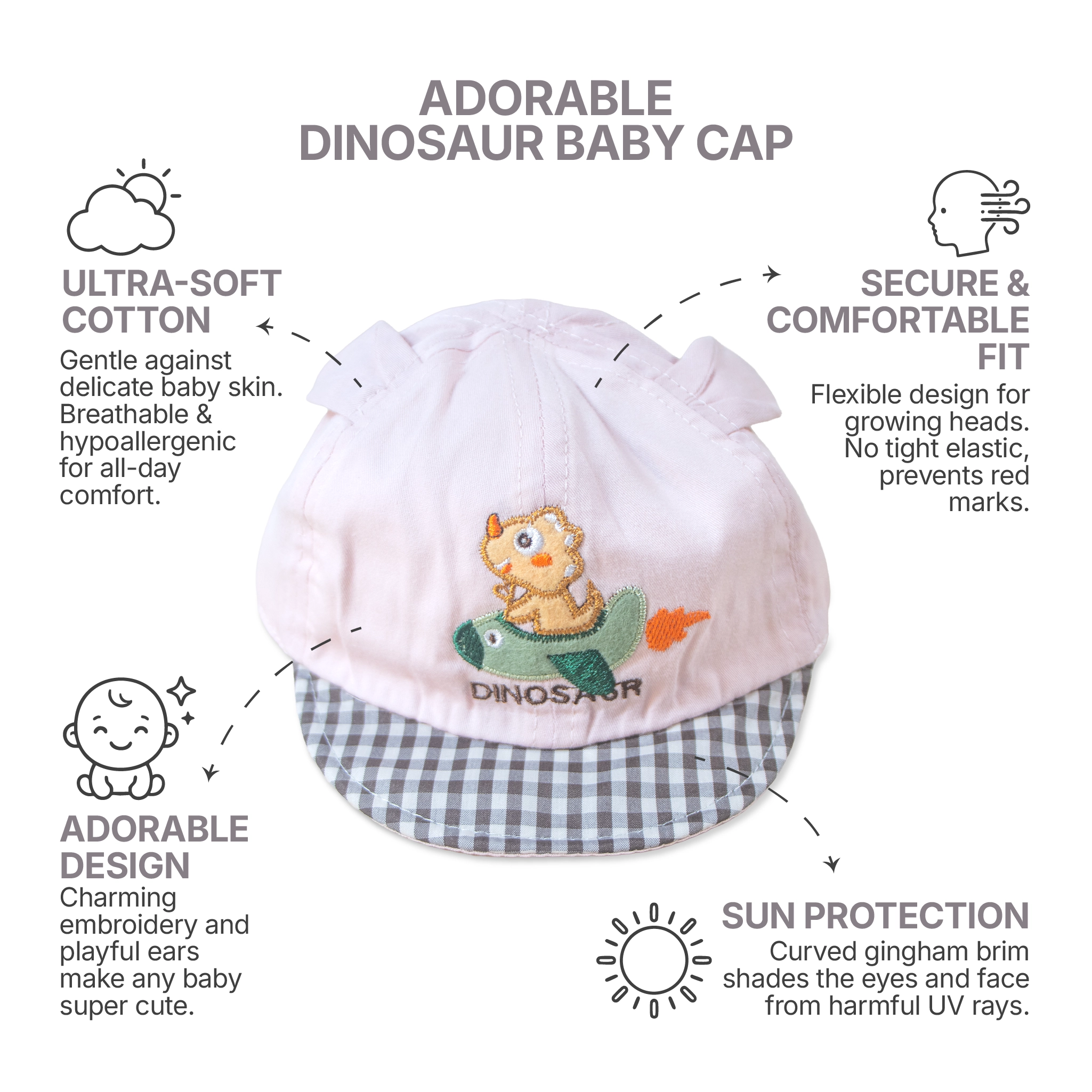 Cute Dinosaur Baby Cap Combo – 2-Pack Adjustable Cotton Toddler Baseball Hats