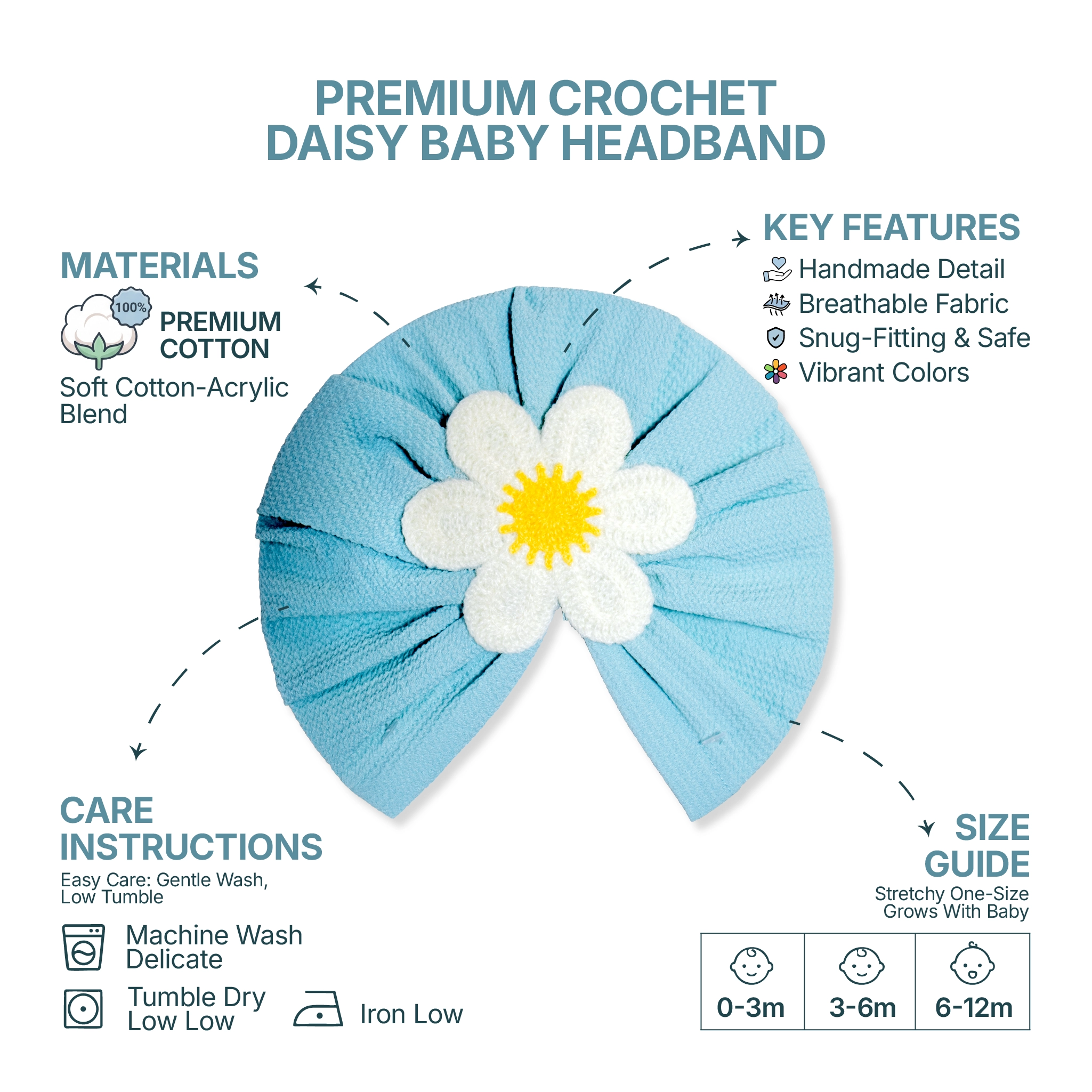 Daisy Floral Baby Turban Cap Combo - Pack of 2 Soft Pleated Headwraps