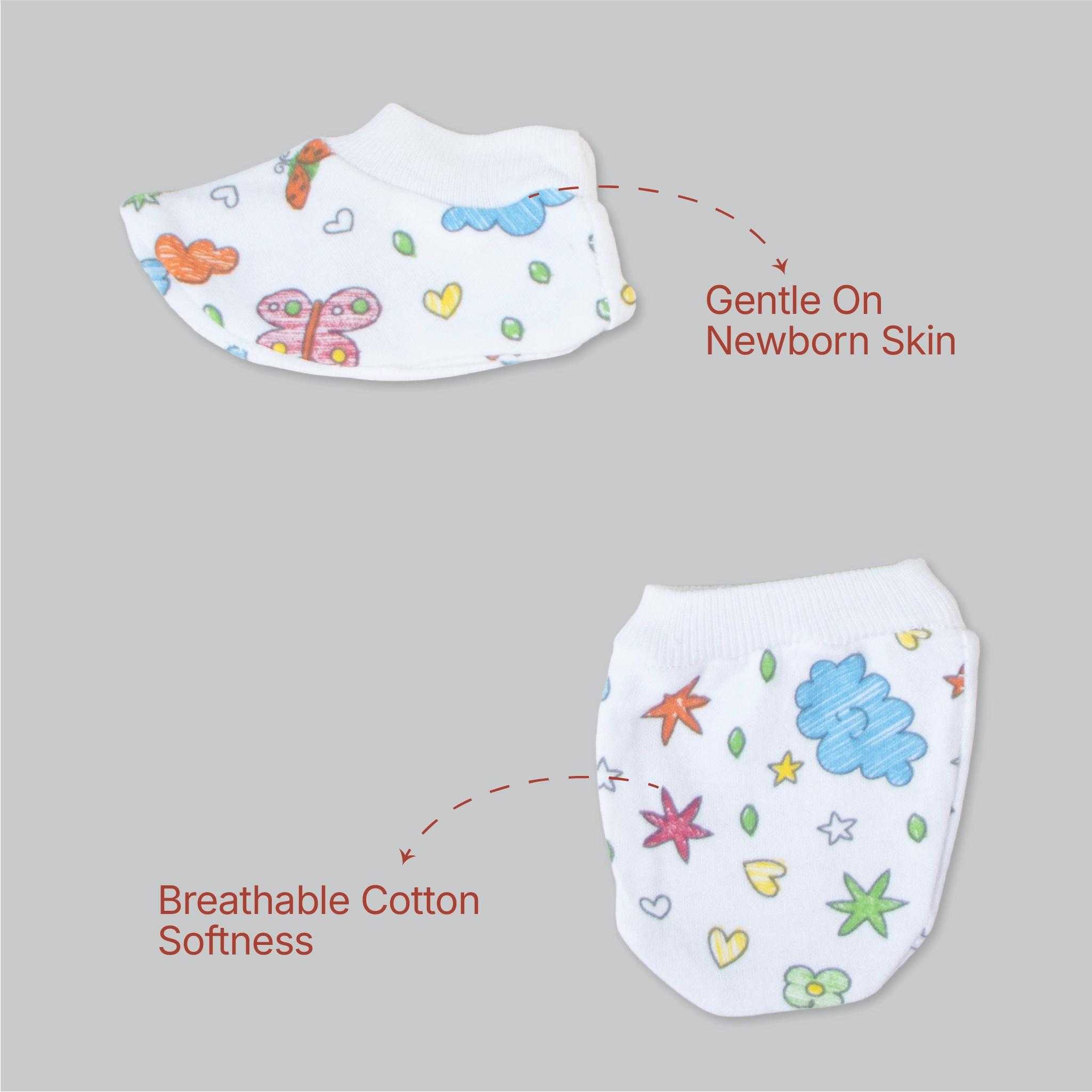Kids Boon 4-Piece Baby Mittens and Booties Combo Set – 2 Pairs Soft Cotton Booties & 2 Pairs Scratch-Prevention Mittens for Newborns & Infants